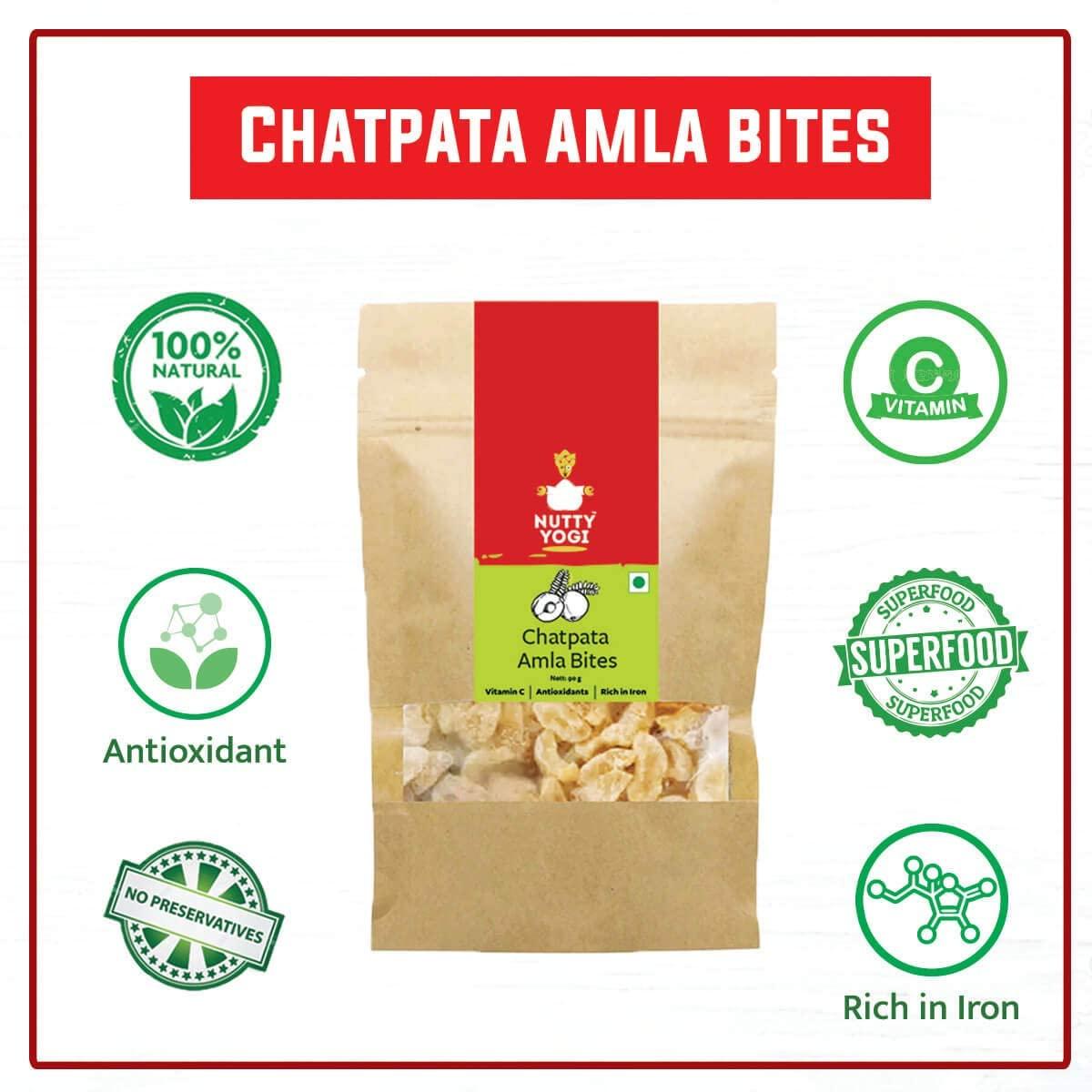 NUTTY YOGI Nutty Yogi Chatpata Amla | Rich in Vitamin C | Indian Goosberries | Rich in Iron 90gm (Pack of 3) | Mouth Freshener, Digestive,After-Meal,Mukhwas