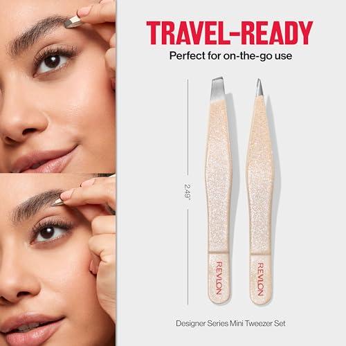 REVLON Revlon Designer Series Mini Tweezer Set, Hair Removal Tool Kit with Mini Slant-tip and Point Tip Tweezers, Portable and Easy to Use Made with Long Lasting Stainless Steel, 1 Count