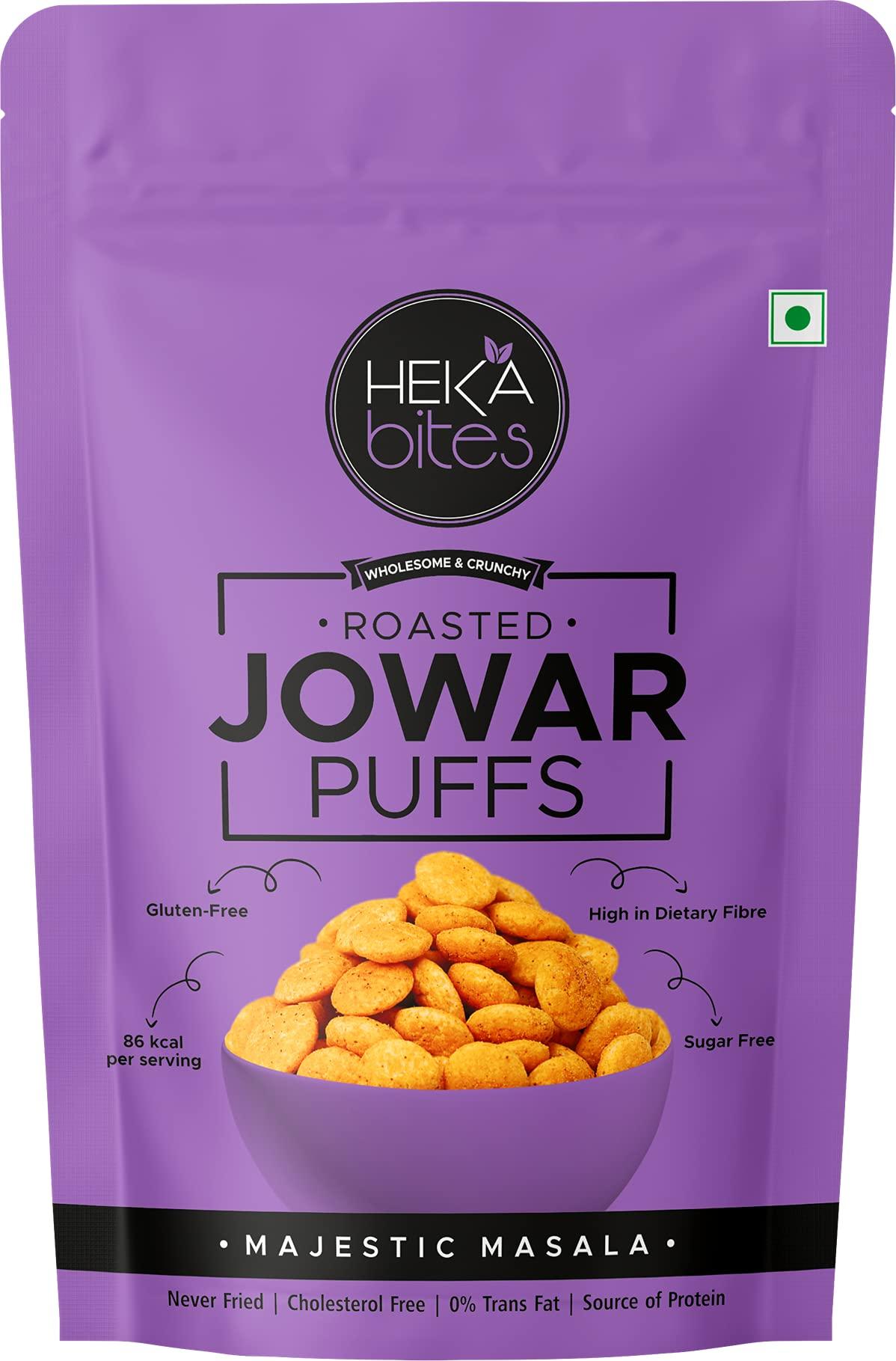 HEKA bites HEKA bites Roasted Jowar Puffs Majestic Masala - Pack of 6 | 86 Kcal | Made with 80% Jowar| Healthy Snack| Sugar Free| Cholesterol Free| Gluten Free (30g x 6)