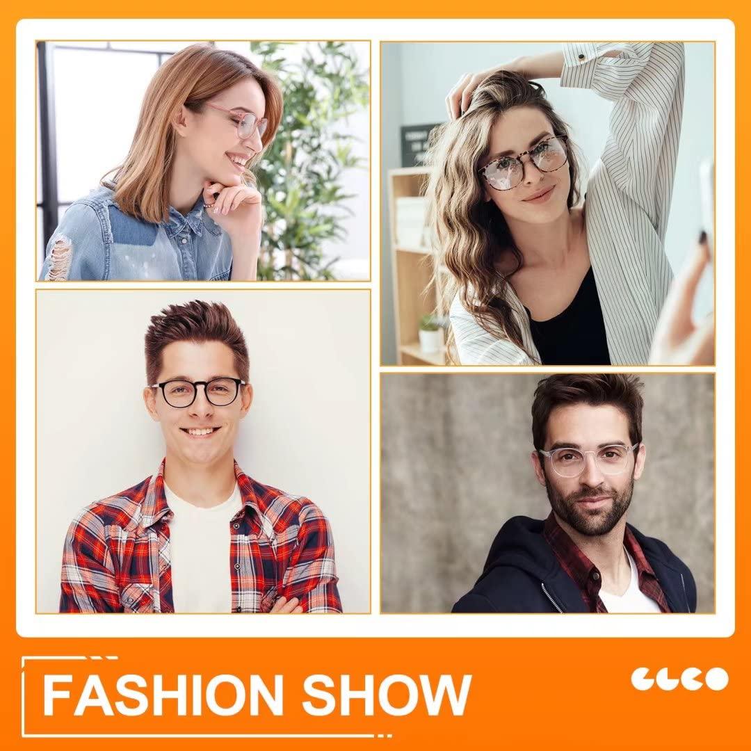 IBOANN IBOANN 4 Pack Blue Light Blocking Glasses Women Men, Fashion Computer Gaming Eyeglasses, Anti UV Bluelight Round Frames (Light Black + Leopard + Transparent + Pink)