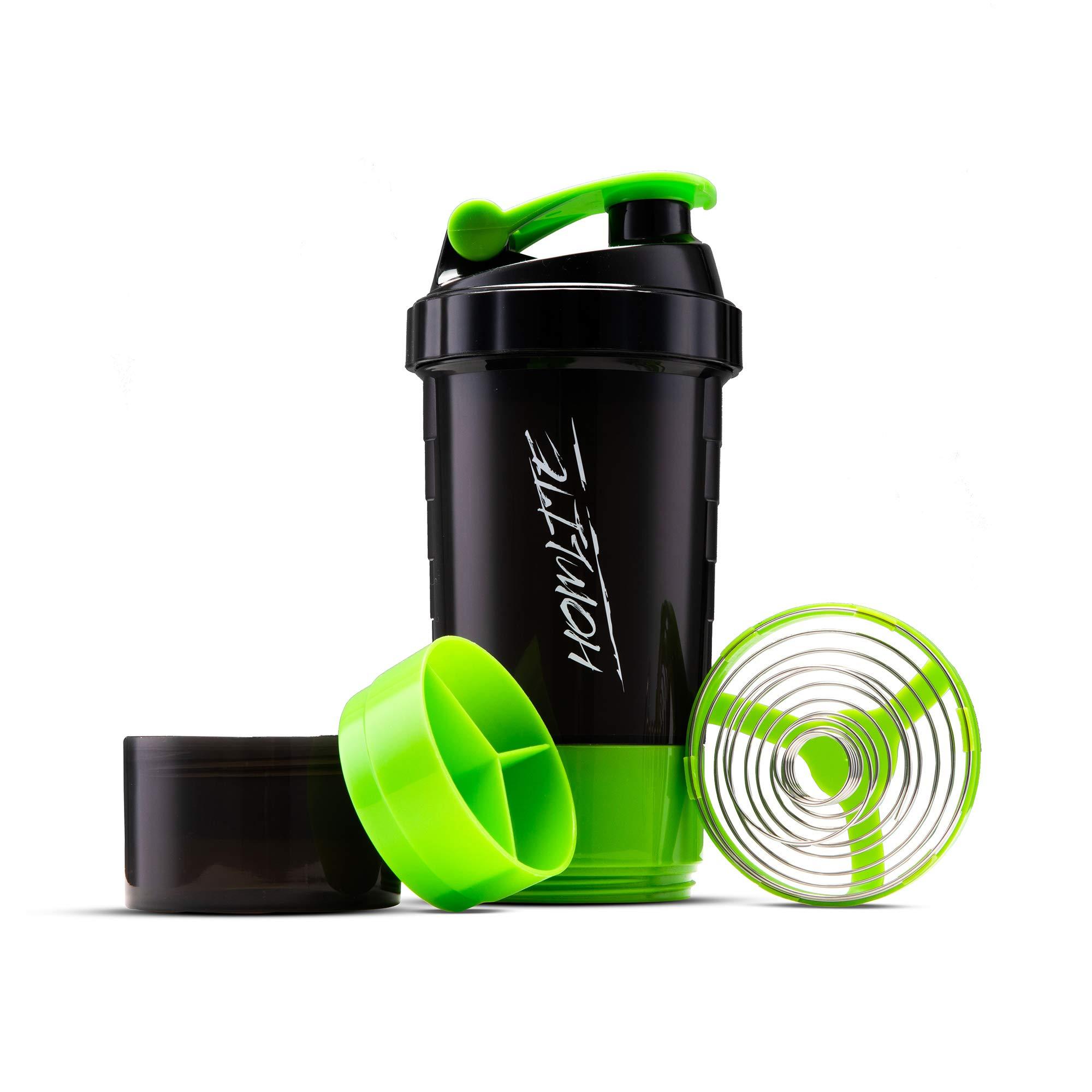 Homlite HOMLITE Protein Shaker Bottle Non-Slip 3 Layer Twist Off, Leak-Proof Blender Bottle with Supplement and Pill Storage Compartment