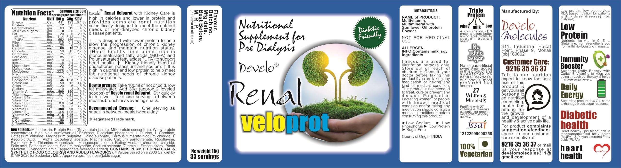 DEVELO Develo Kidney Health (Pre dialysis) Protein Powder for Better Renal Health & Function - 1kg Vanilla