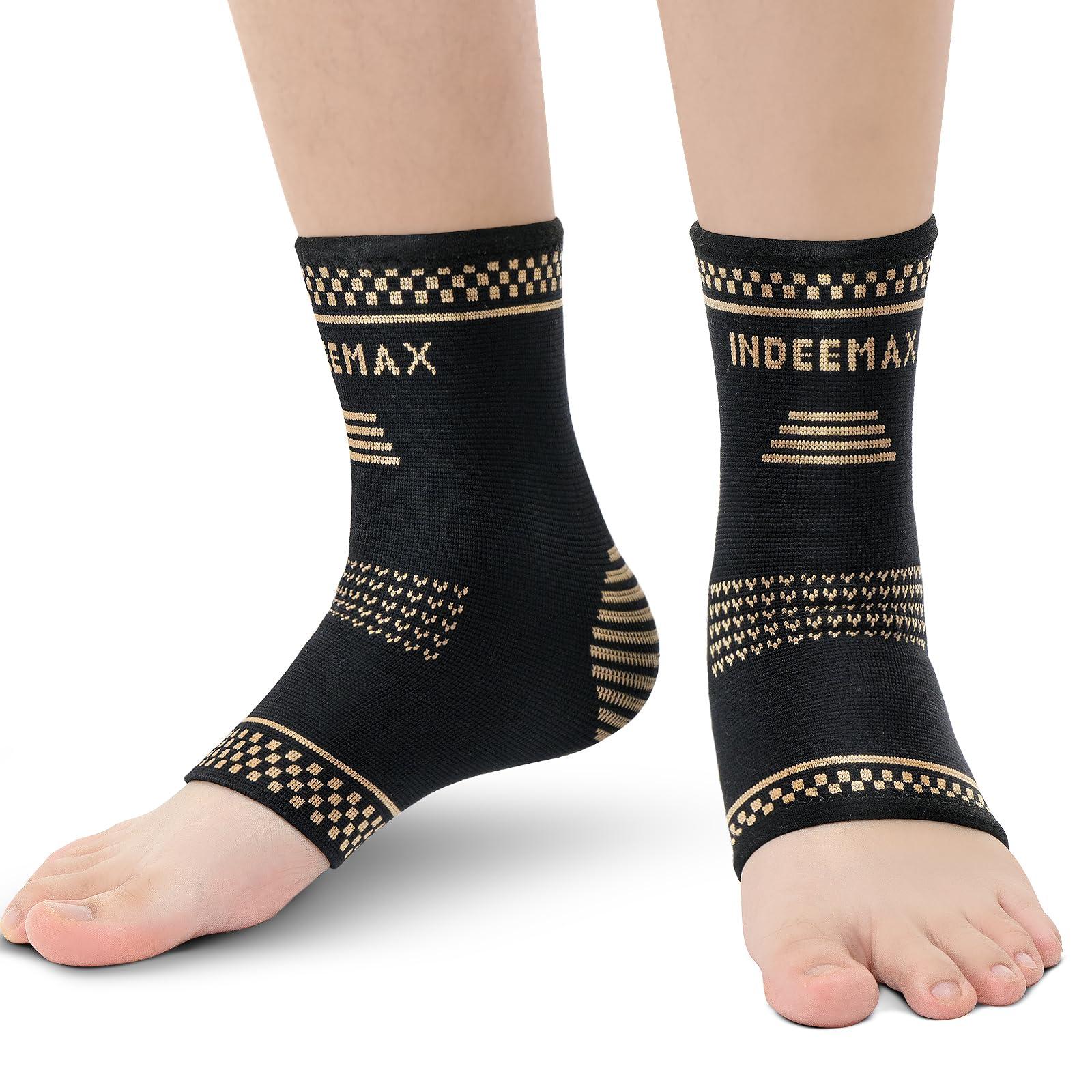 INDEEMAX INDEEMAX Ankle Brace for Men and Women, Copper Infused Ankle Compression Sleeve Ankle Support Brace for Sprained Ankle, Plantar Fasciitis, Running, Foot Pain Relief, Achilles Tendonitis (XL)