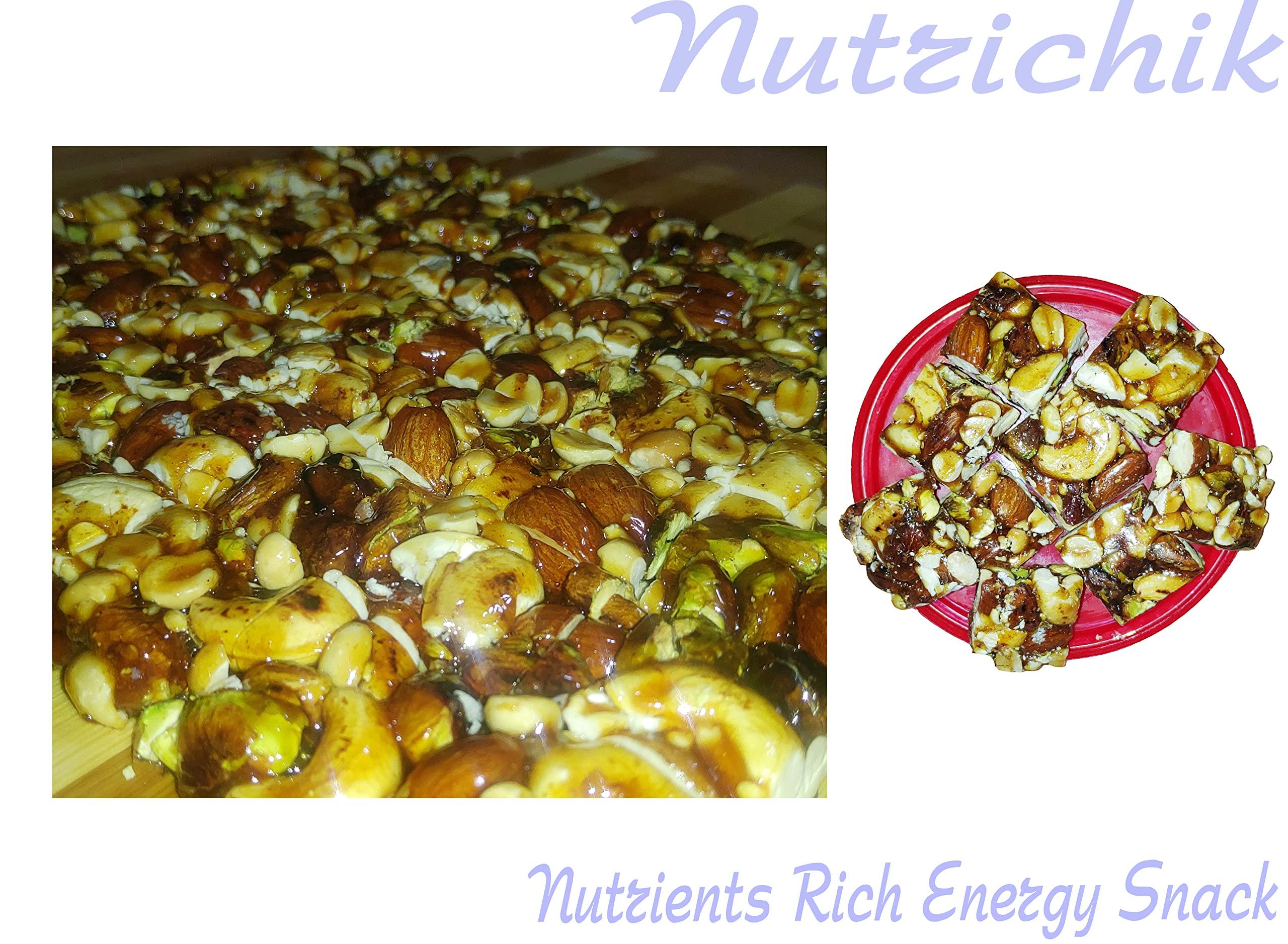 Nutrichik Nutri Nuts Mix Quad Chikki - Mixed Nut Chikki - Dry Fruit Chikki - Nuts Mix Quads - 200gm (4 Packs)