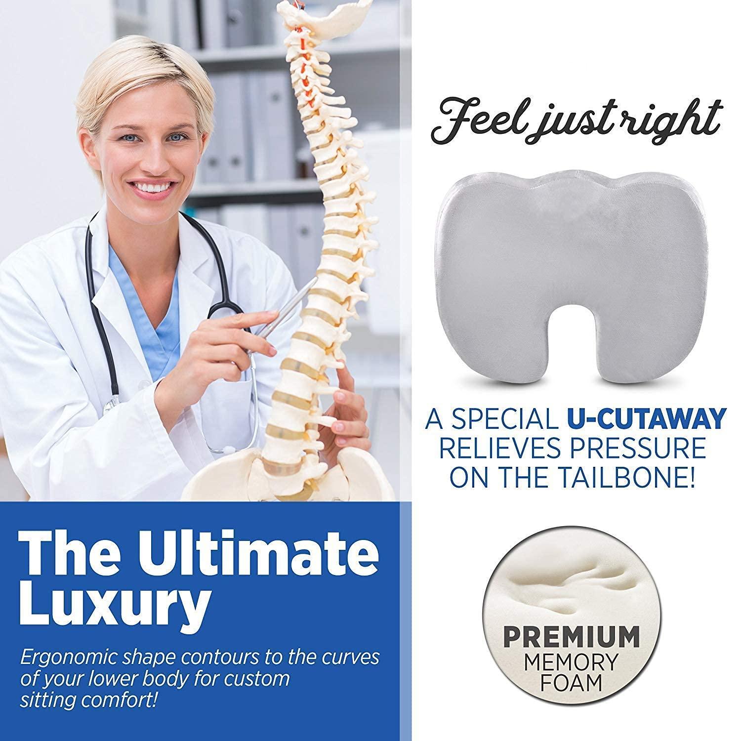 Orthowala Orthowala Orthopaedic Soft Foam Coccyx Seat Cushion for Tailbone Pain Relief, Sciatica, Lower Back Support and Pain Relief Seat Cushion with Removable Cover for Office/Home Chair