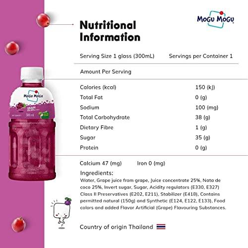 Mogu Mogu Mogu Mogu Grape Juice with 25% NATA De Coco | Energy Booster Drink | Full of Fruit Fibres | No Added Preservatives and Colours - (Pack of 9, 300ml Each)