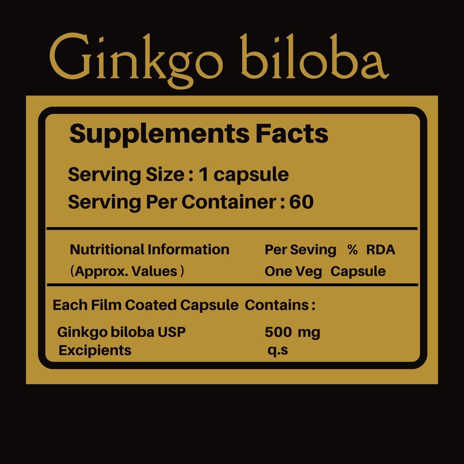 FIJ AYURVEDA FIJ AYURVEDA Ginkgo Biloba with Brahmi Extract Capsules - Supports Memory & Focus - 500mg 60 Count