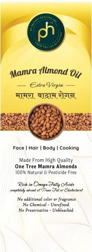 PH PHs Organic Kashmiri Mamra Almond Oil 100ml | Cold Pressed Watermill (Gharat) extracted in Kashmir valley | Extra Virgin | Mamra badam Rogan rich in Vitamin E good for Hair Skin and Diet
