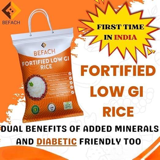 Befach 4x Befach Fortified Low GI Rice | Free of Pesticides, Non GMO, Certified Low GI & Low Sugar White Rice Perfect for Diet & Diabetic Patients | 4.5 kg (Pack of 3)