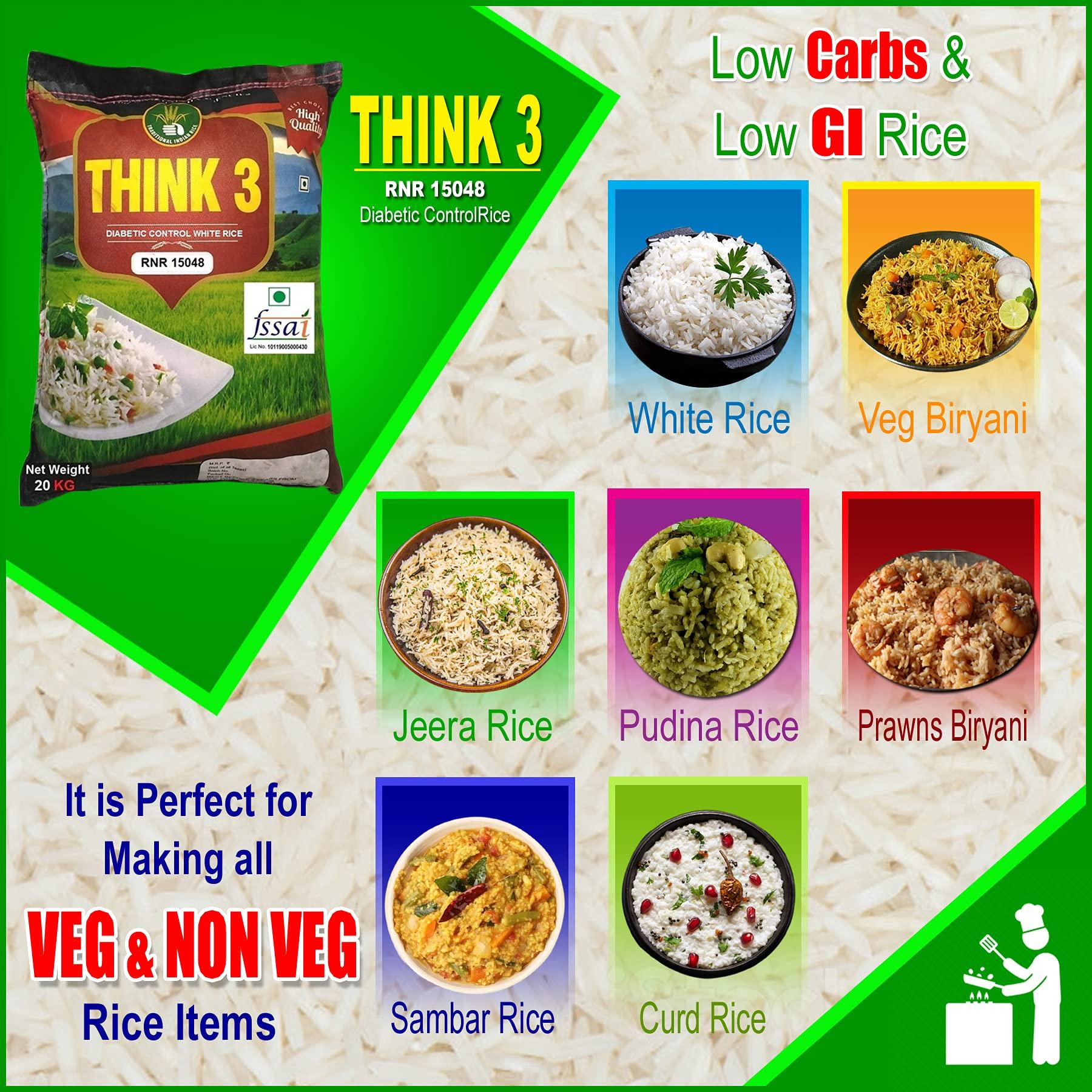 THINK3 THINK3 Diabetic Control White Rice RNR 15048 with Low glycemic Index (20 kg)