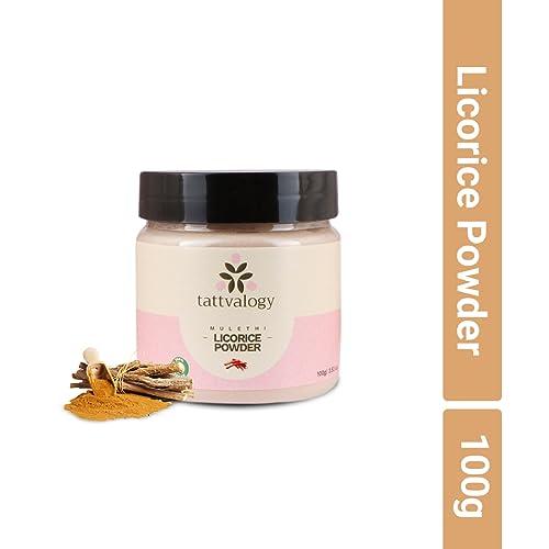 Tattvalogy Tattvalogy Licorice Root Powder | Mulethi Powder | Yashtimadhu | Glycyrrhiza glabra | 100% Pure & Natural | Facial Mask | For Hair and Skin Care | Defence From Acne & Pimples | In Glass Jar - 100 GM
