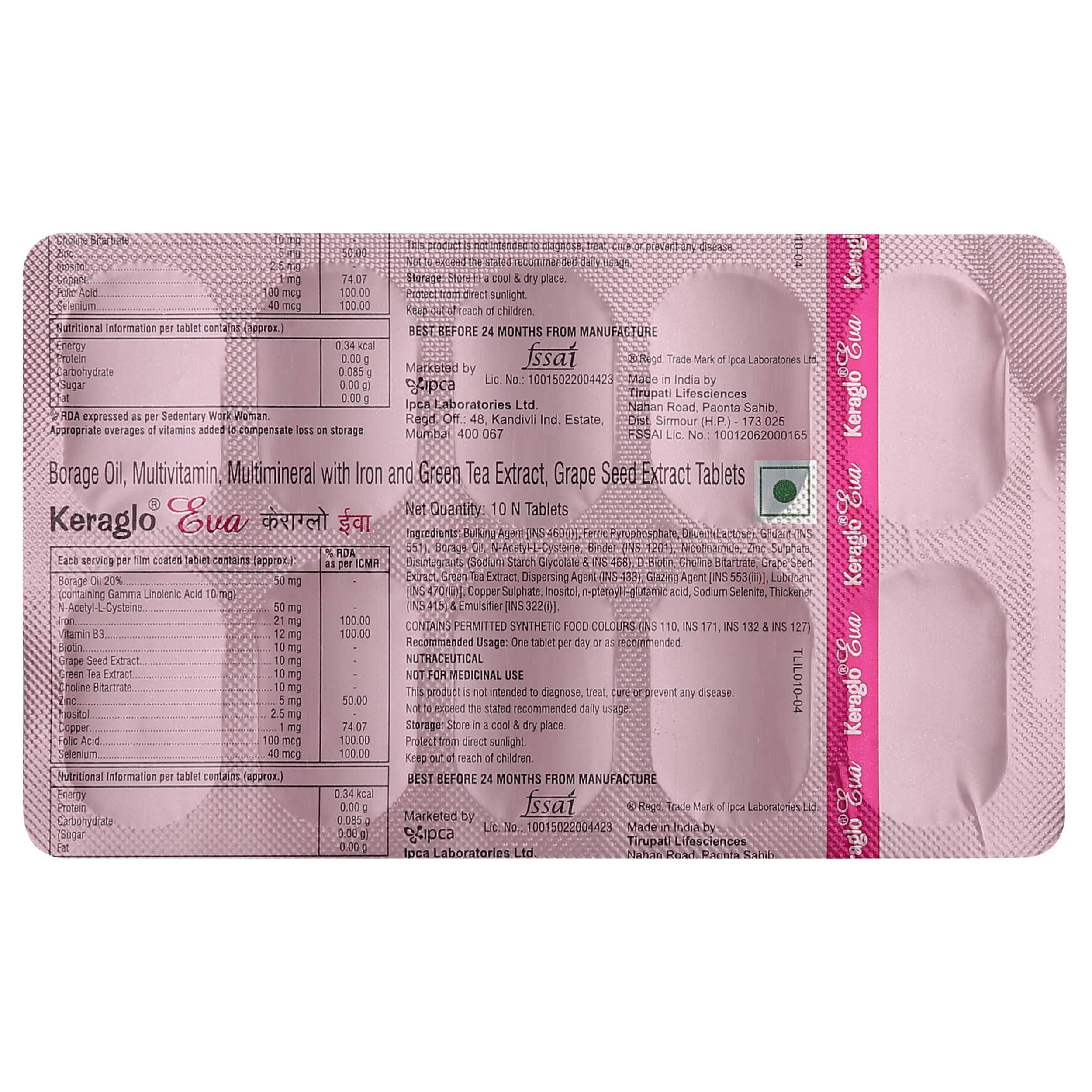 IPCA Keraglo Eva - Blister Pack of 10 Tablets