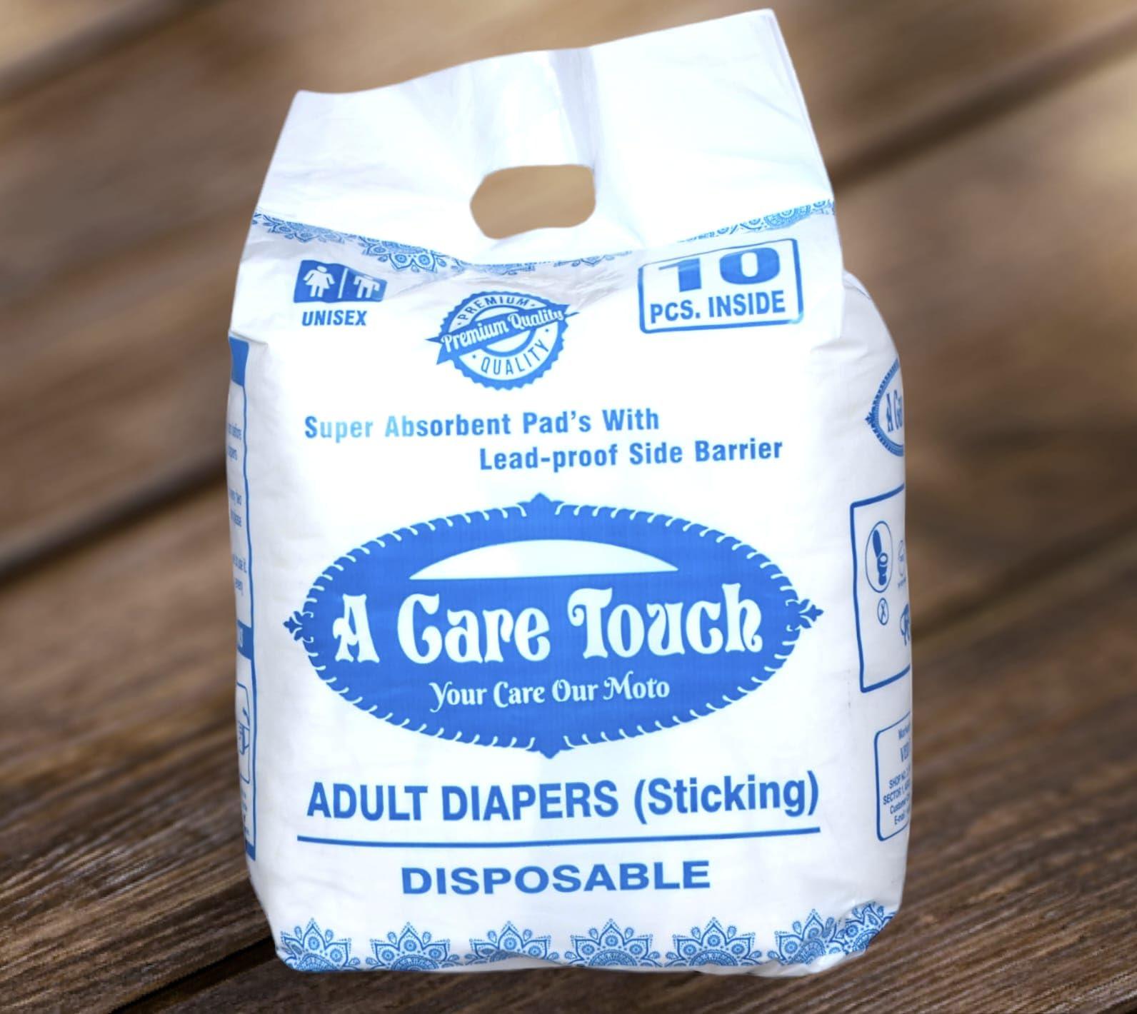 A Care Touch A Care Touch Adult Diapers for Men & Women StickingSuper Absorbent, Soft & Comfortable Incontinence Briefs  Leakproof, Adjustable Waist, Skin-Friendly, 10 pieces in 1 pack, Ideal for Overnight Protection, Large Size (Pack of 3))