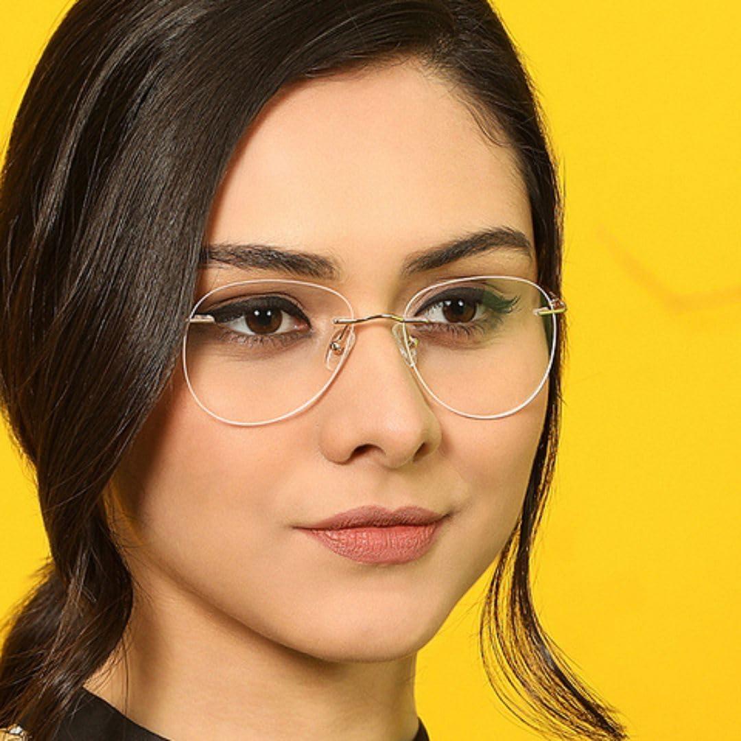 Redex Redex Aviator Photochromic Rimless Zero Power Blue-Cut Computer Glass Anti glare Block Harmful Rays Eye wear Spectacle Eye Frame (GOLD)