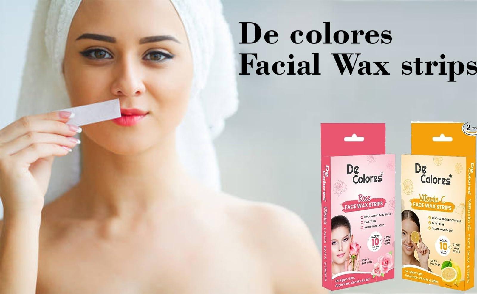 DE COLORES DE COLORES Facial Wax Strips For Women - 2X10 Strips - Upper Lips, Chin, Fingers & Toes\" - 2 Count