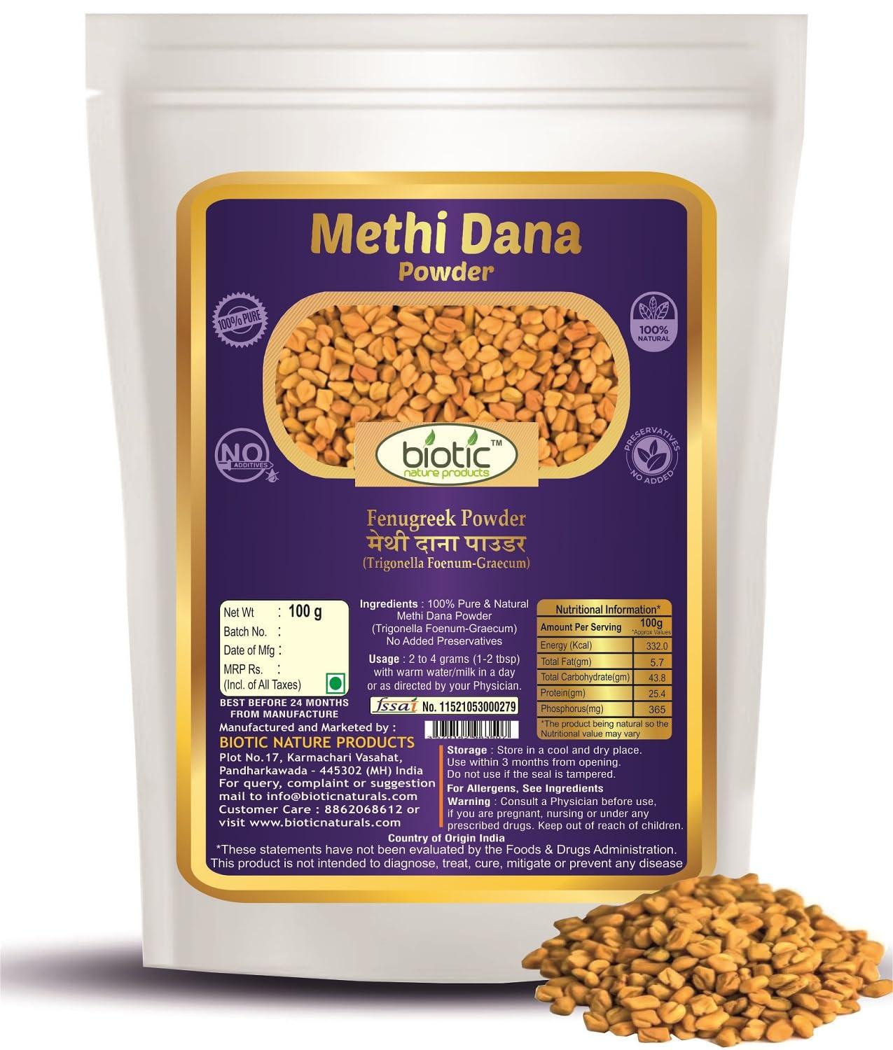 Biotic Biotic Natural Methi Dana Powder - Fenugreek Seeds Powder - Menthulu Seed Powder - 100gm for Hair and Eating