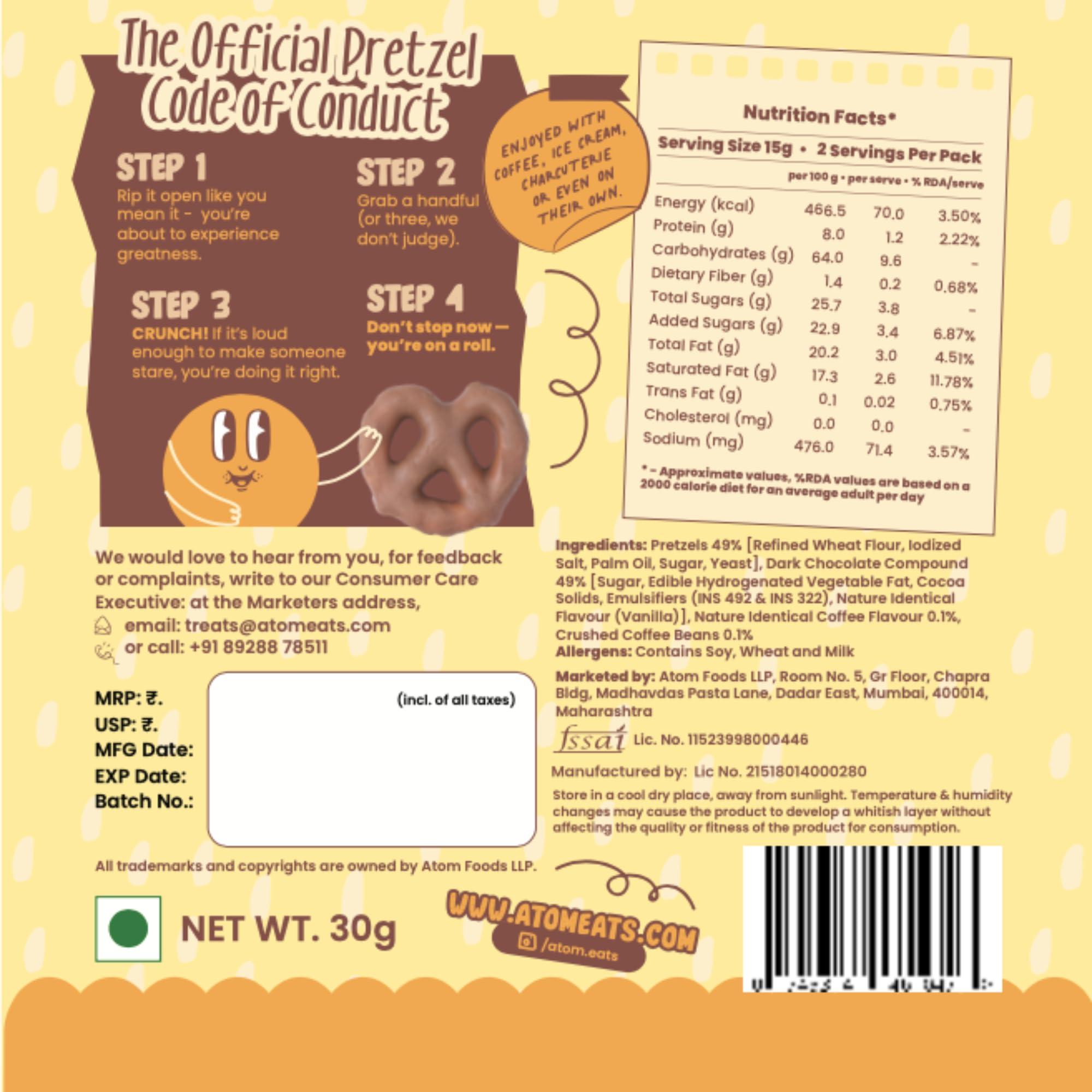 Atom Eats Atom Eats | Milk Choco Dipped Pretzels: Choco Dipped Mini Salted Pretzel Knots 100g - Rich Milk Chocolate - Perfect Snacks for Sharing, Parties - Imported Chocolates, Versatile Delight