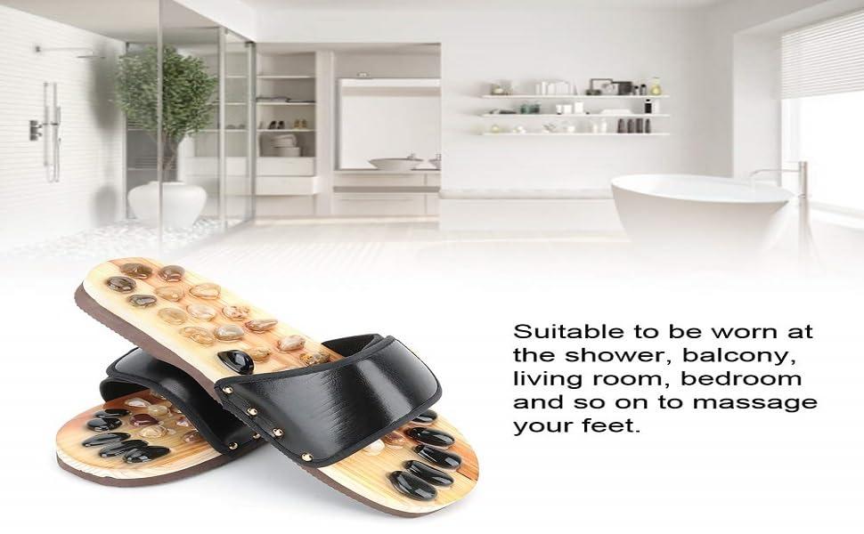 Luxafare Luxafare Fitness Massage Slippers Acupuncture Points Foot Massager Slippers Arch Pain Massage Adult Shoes Pebbles Agate Stone Acupressure Wooden Shoe Men Women (42-43)
