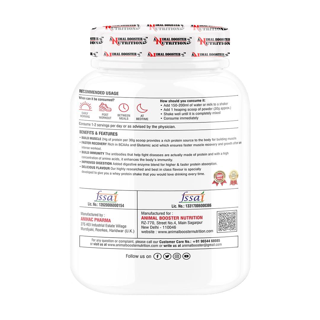 Animal Booster Nutrition Animal Booster Nutrition Serious Whey Protein | 24g Of 48% Whey Protein | Whey Protein Powder for Muscle Support & Recovery, Vegetarian(Chocolate Flavor, 1kg)