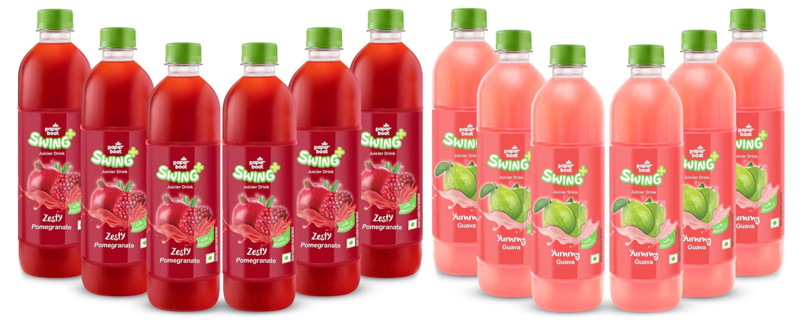 Paper Boat Paperboat Swing Yummy Guava Juice with Vitamin D, 600 ml Each - Pack of 6 & Paperboat Swing Zesty Pomegranate Juice with Vitamin D, 600 ml Each - Pack of 6