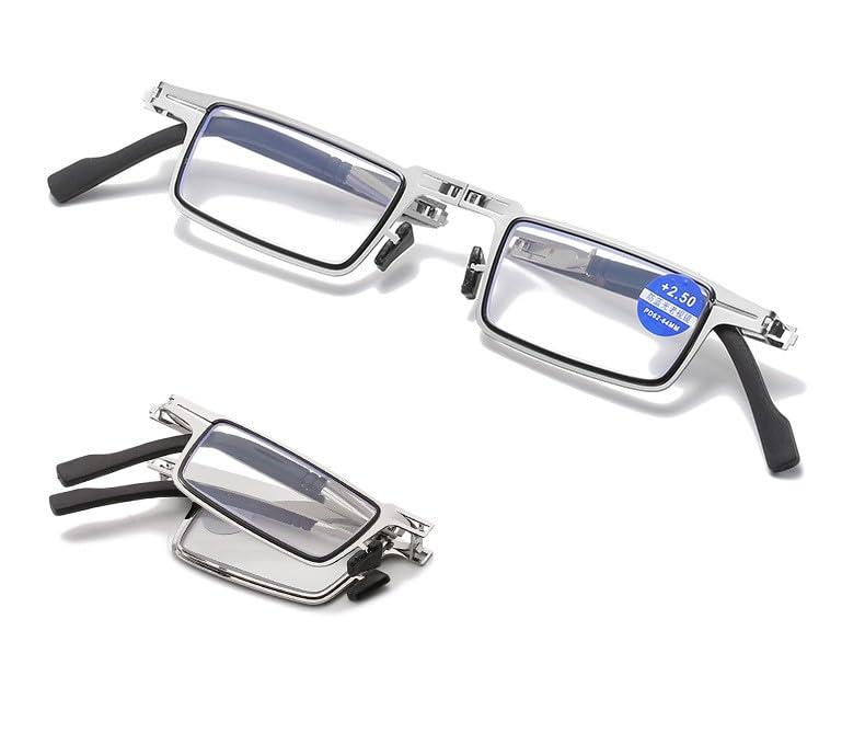 iMagfy iMagfy Foldable Stylish Blue Cut Anti Glare Reflection|Anti-Fatigue Reading Glassses for Men and Women with Free Lens Spray and ScrewDriver Keychain|Regular Comfort fit|Silver Color (+2.50)