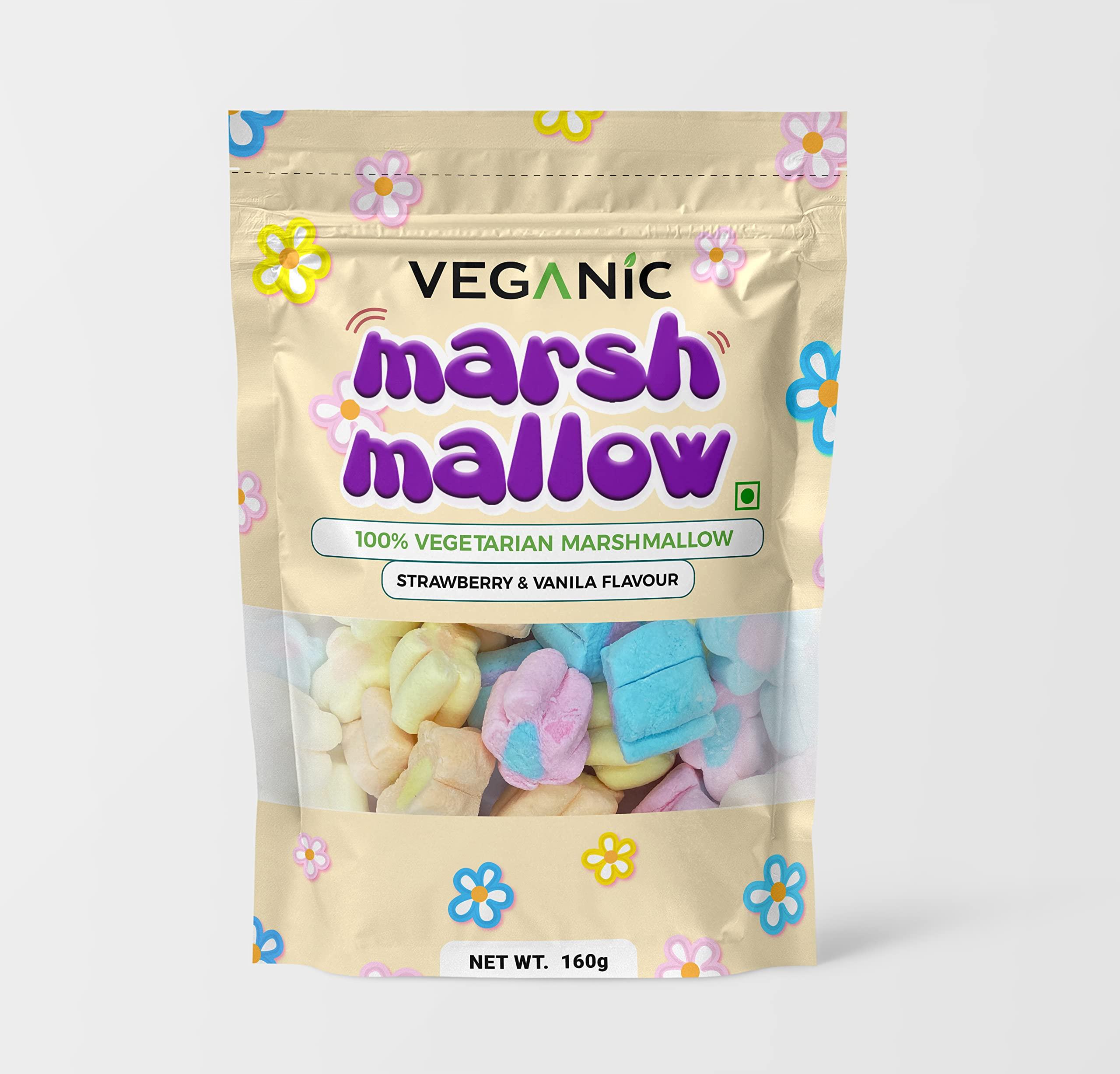 Veganic Veganic Marshmallows Pure Veg (80 Pieces) Flower Shape Strawberry Vanilla Flavour Rainbow Marshmallow Candy Soft And Tasty Candy Perfect For Kids Adults - 160gm