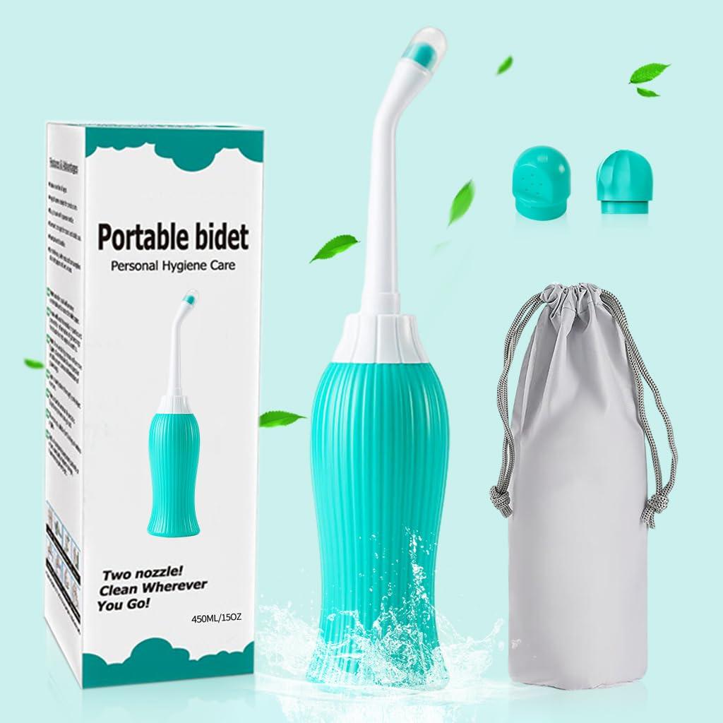 Hannea HANNEA 450ml Portable Retractable Travel Bidet with Bag/2 Nozzles for Toilet Handheld Postpartum Perineal Cleansing Childbirth Cleaner - for Outdoor,Camping,Personal Hygiene (Green)