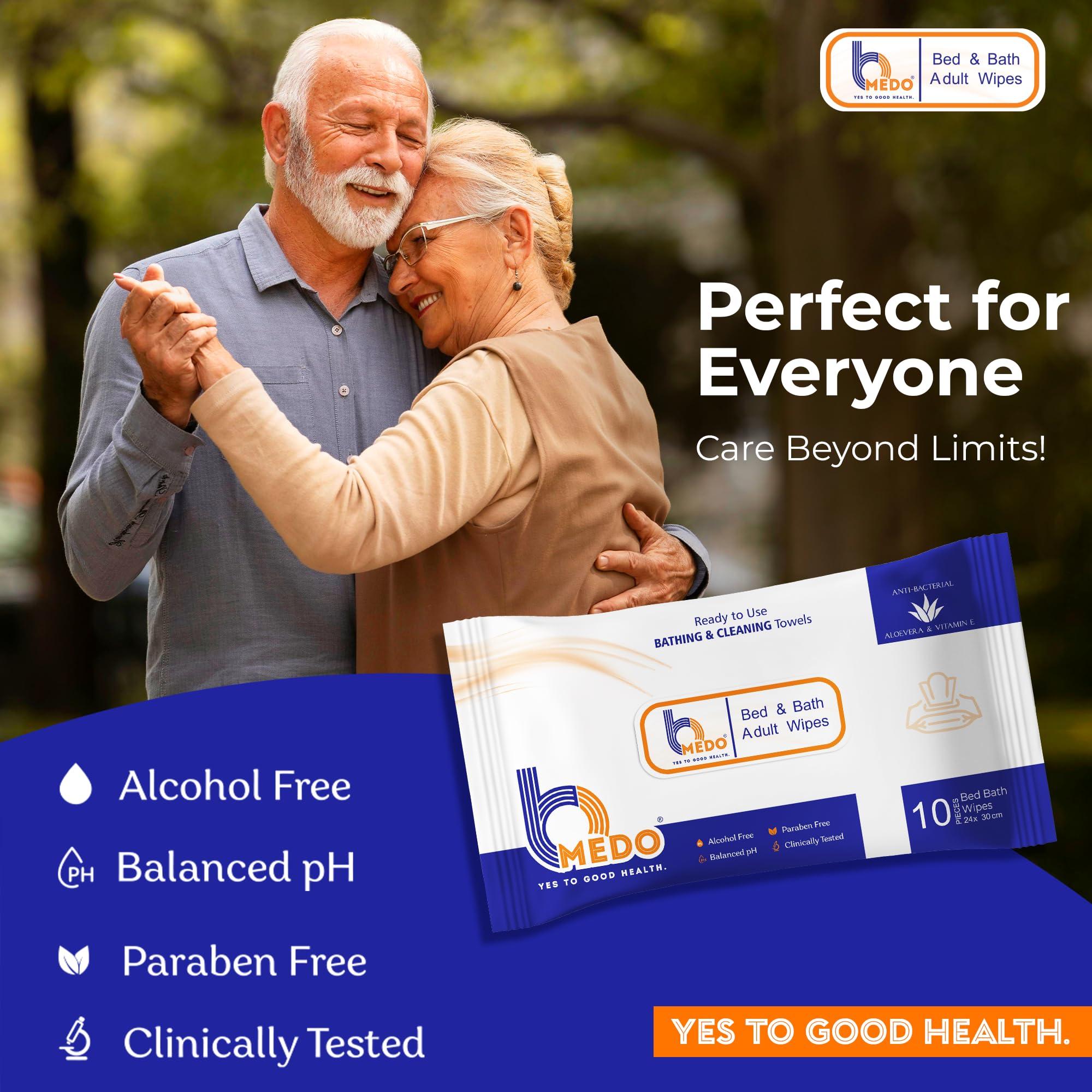 BMEDO Bmedo Bed Bath Wipes, Adult Wet Wipes, Adult Bath Wipes, Anti Bacterial, Ready To Use Cleansing Towels, Refreshing Sponge Bath Towel, For Men & Women | Travelling Wipes | Pure Water Soft Moisturizing Wet Wipes With Lid (40 Count (Pack Of 4))