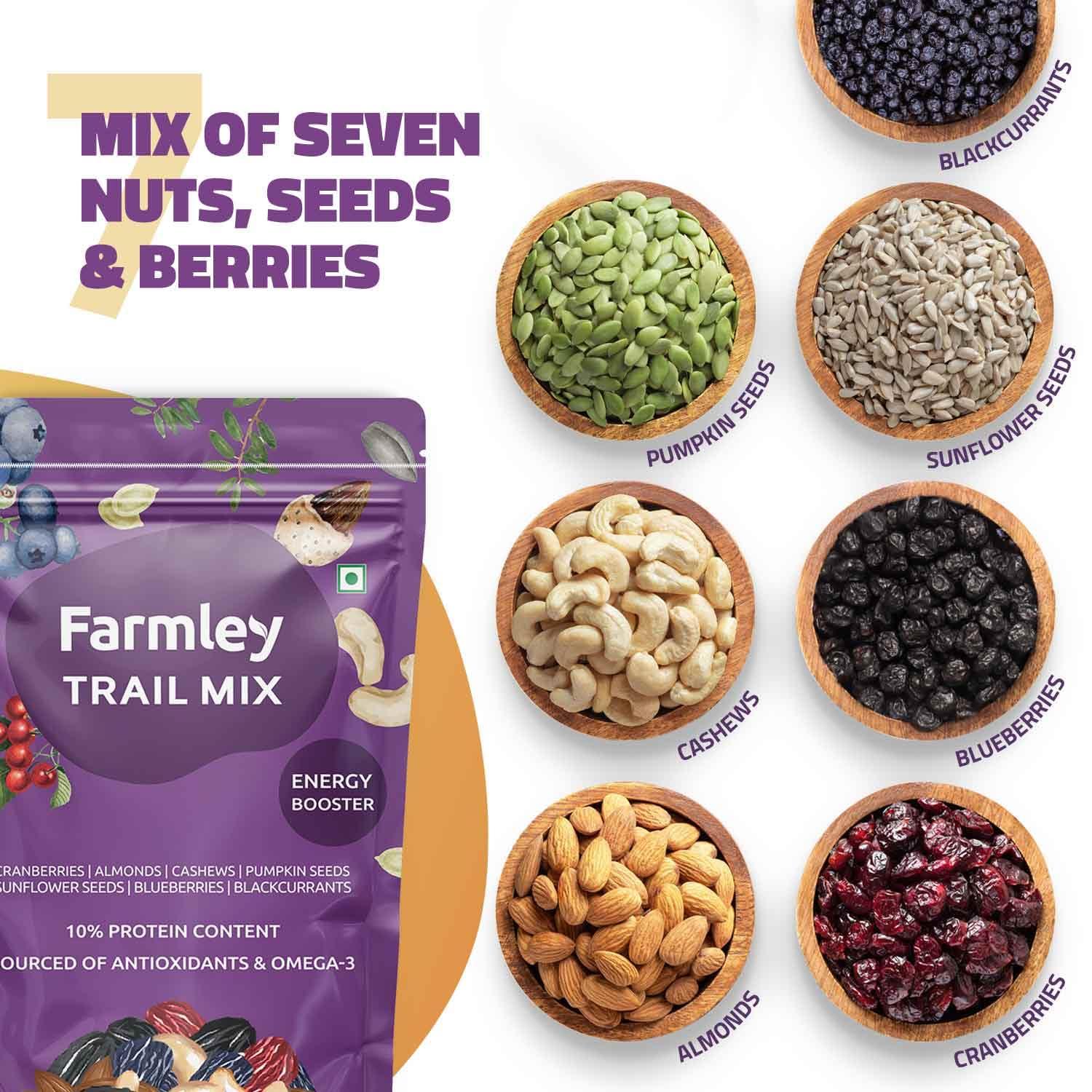 Farmley Farmley Trail Mix Dry Fruits 200g | Dried Berry Mix 200g | Protein Rich Seed Mix 200g | Total 600g | Mix Dry Fruit Snack Combo