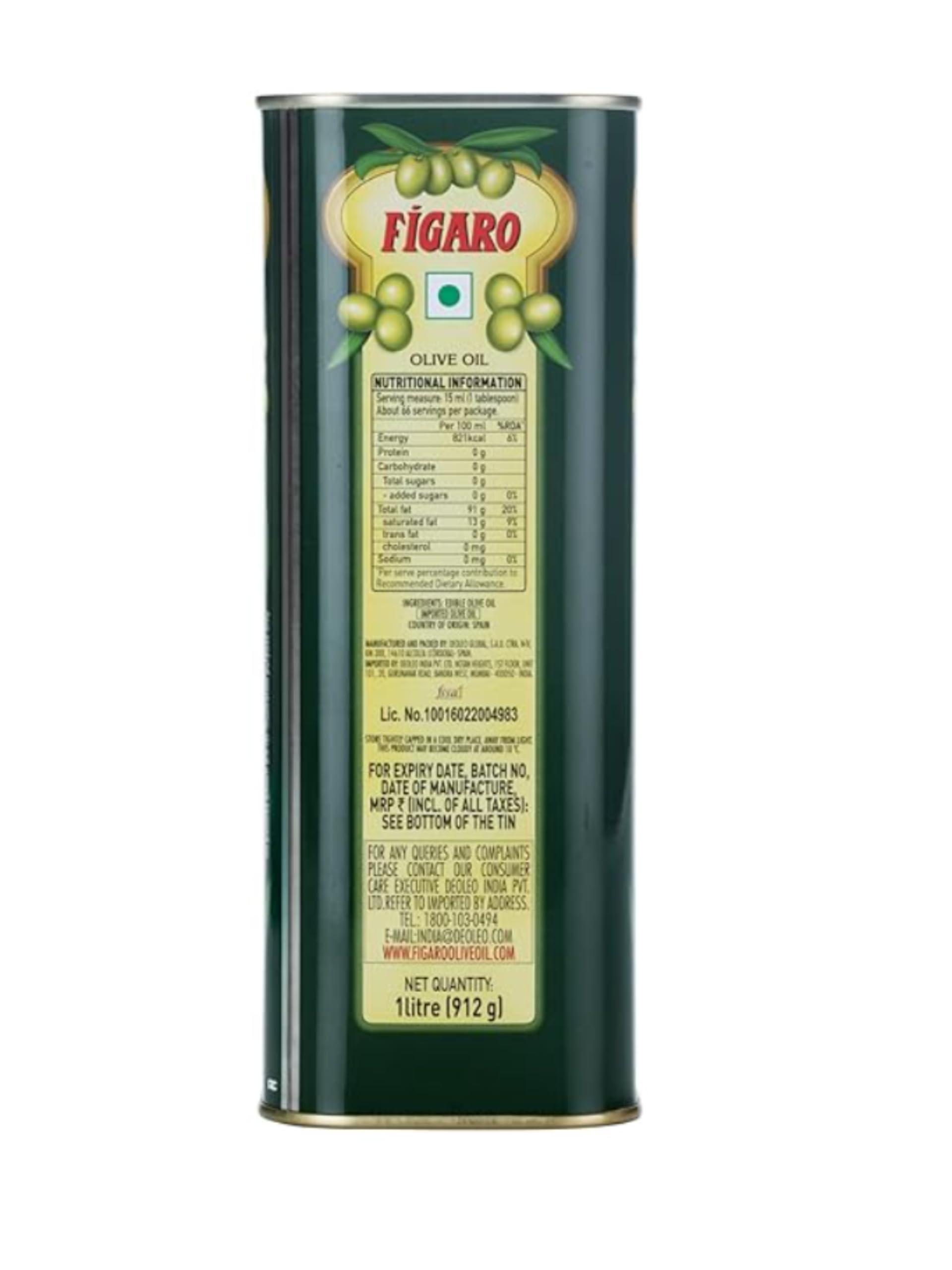 Figaro Figaro Olive Oil- Pure Olive Oil-1L Tin-Daily Cooking Oil-Offer Pack with 270 Off | Free Pocket Tissue Packet
