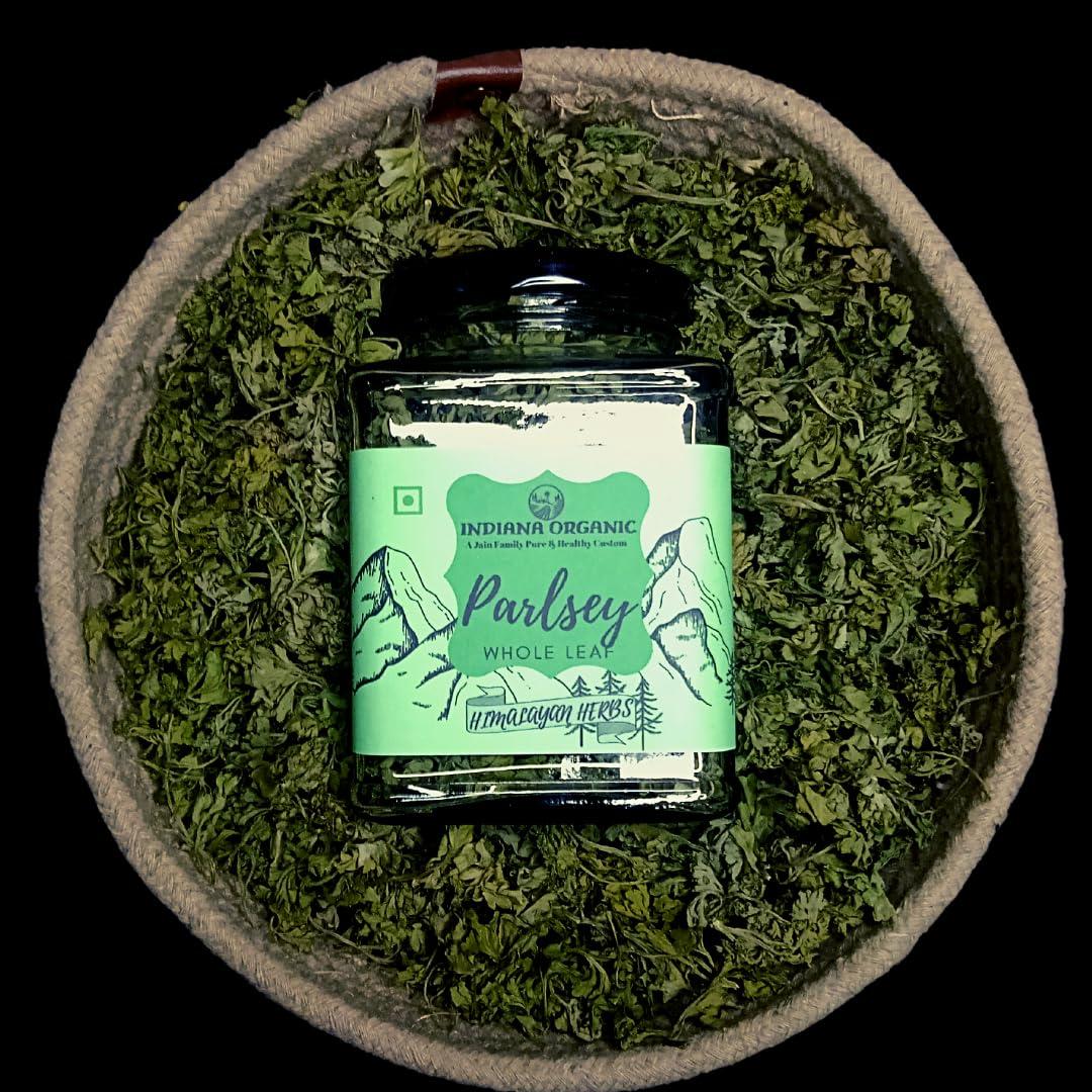 INDIANA ORGANIC Indiana Organic Parsley leaves whole dry, Organic Himalayan Herbs, Highly aromatic & Freshly harvest - 25 Gram