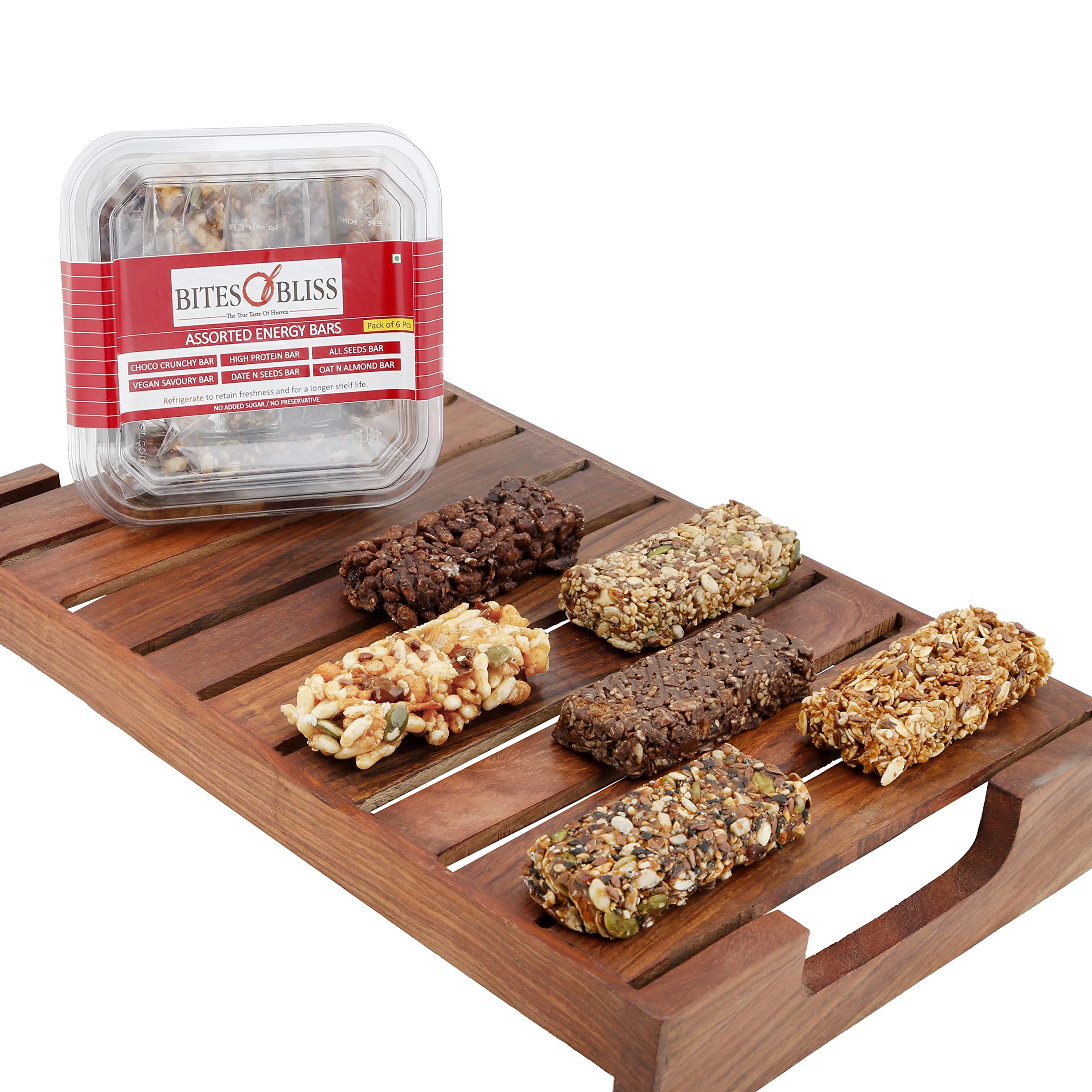 BITES OF BLISS Bites of Bliss Assorted Energy Bars 140g | High Protein | Gluten Free | Vegan | Healthy Protein Snack Bars | All Natural & No Preservatives | Vegan | Pack of 6 x 23g