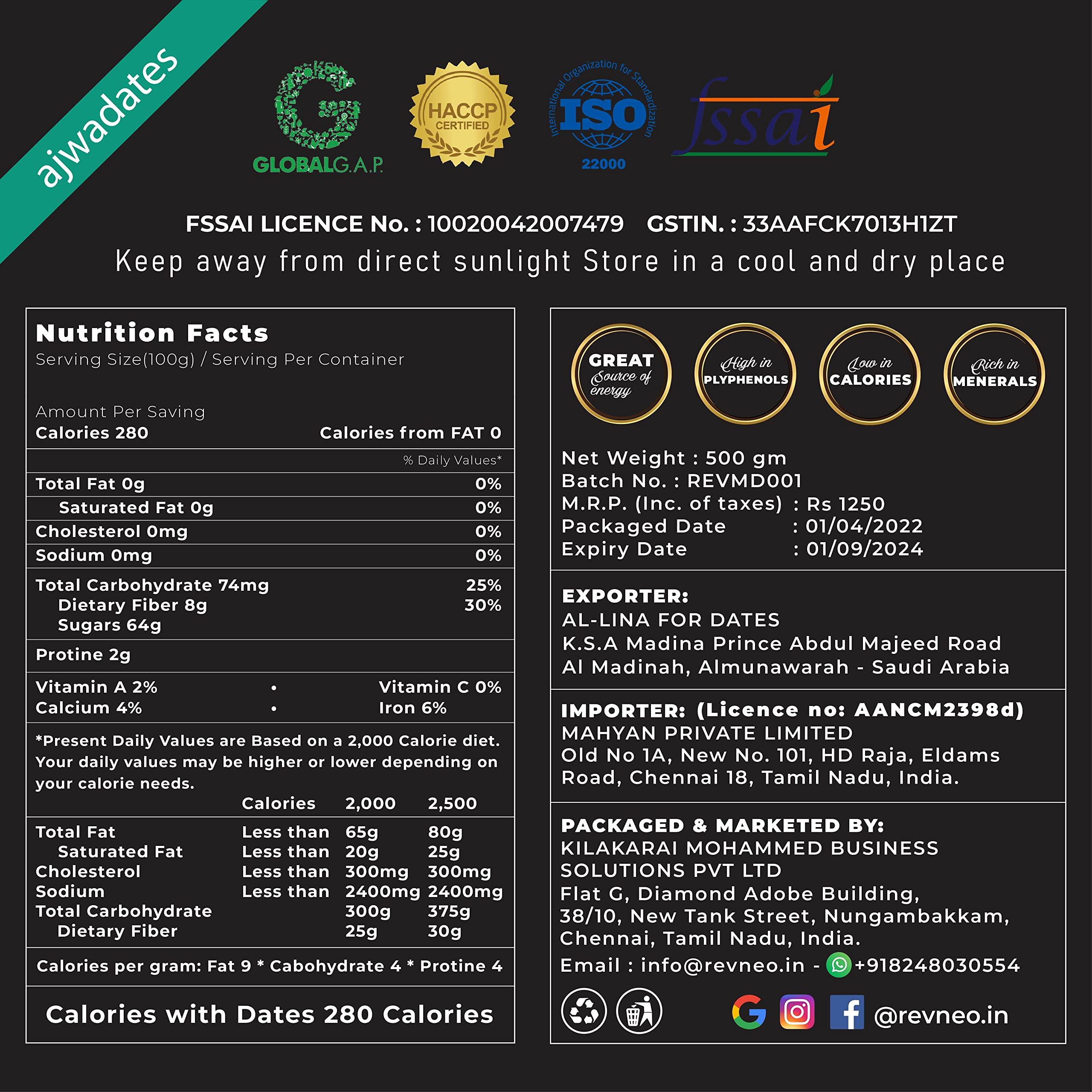 Revneo - Premium Ingredients for Everyday Happines Revneo - Premium Ingredients for Everyday Happiness Ajwa Dates 1Kg | Dry Fruit | Ajwa Khajoor | Original Ajwa Dates | Al Madina Dates | Original Saudi Jumbo Ajwa Khajur, Pack of 1