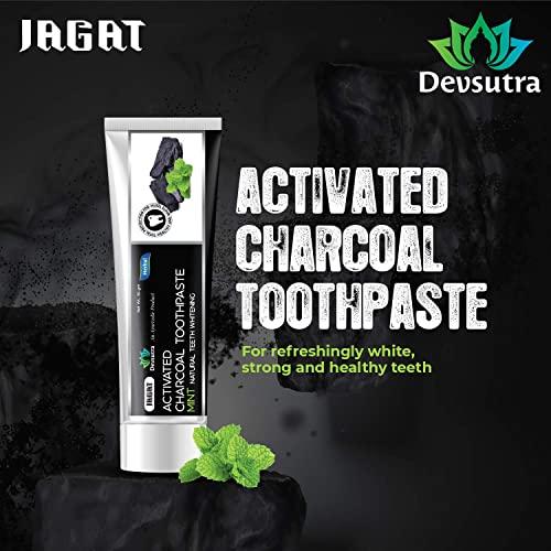 JAGAT Jagat Devsutra Dr. Trusted Ayurvedic HERBAL Activated Charcoal Toothpaste & Fresh Mint Toothpaste for Teeth Whitening - 100% Natural Formula, No Fluoride & Artificial Colors (2 Pack Each), (100g x 4)