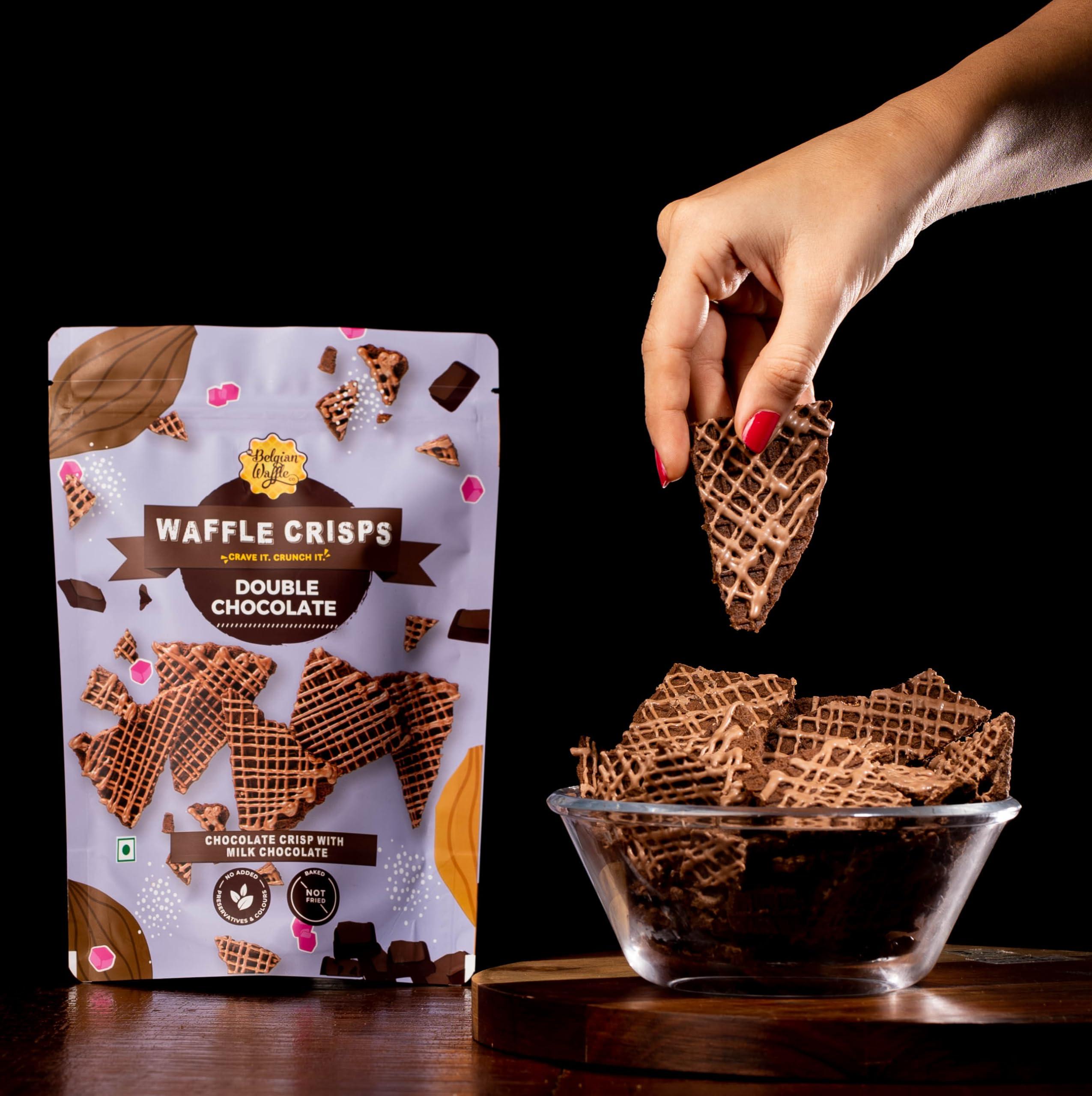 The Belgian Waffle Co The Belgian Waffle Co - Double Choco Waffle Crisps, Thin, Crunchy, Eggless, Baked Not Fried, Healthy Snacks for Breakfast - 85gm Each (Pack of 2), Chocolate