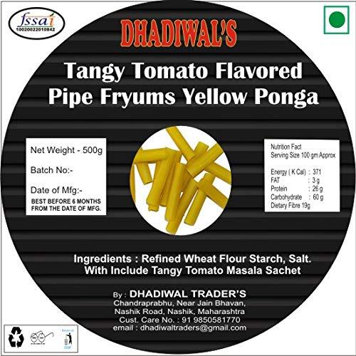 DHADIWAL DHADIWAL'S Tangy Tomato Flavored Yellow PONGA / Pipe FRYUMS Snacks Pack of 500 GM