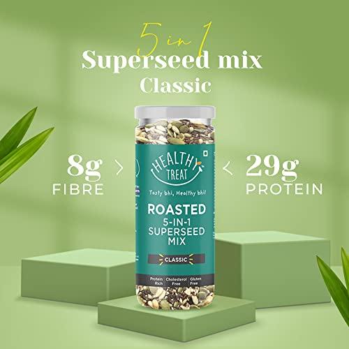 Healthy Treat Healthy Treat Roasted 5 In 1 Super Seeds Mix 150Gm|Trail Mix|Seeds Mix|Roasted Seeds Mix For Eating|A Blend Of Pumpkin Seeds,Flax Seeds,Watermelon Seeds,Chia Seeds,& Sesame Seeds|Mixed Seeds