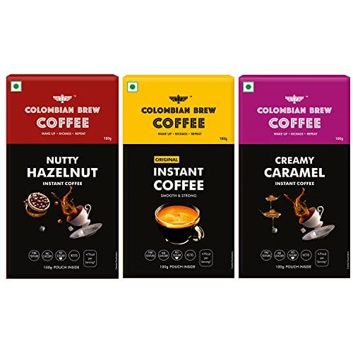 COLOMBIAN BREW COFFEE Colombian Brew Coffee Powder Pure Instant 100g, Hazelnut Instant 100g, Caramel Instant 100g, Buy 2 Get 1 Free