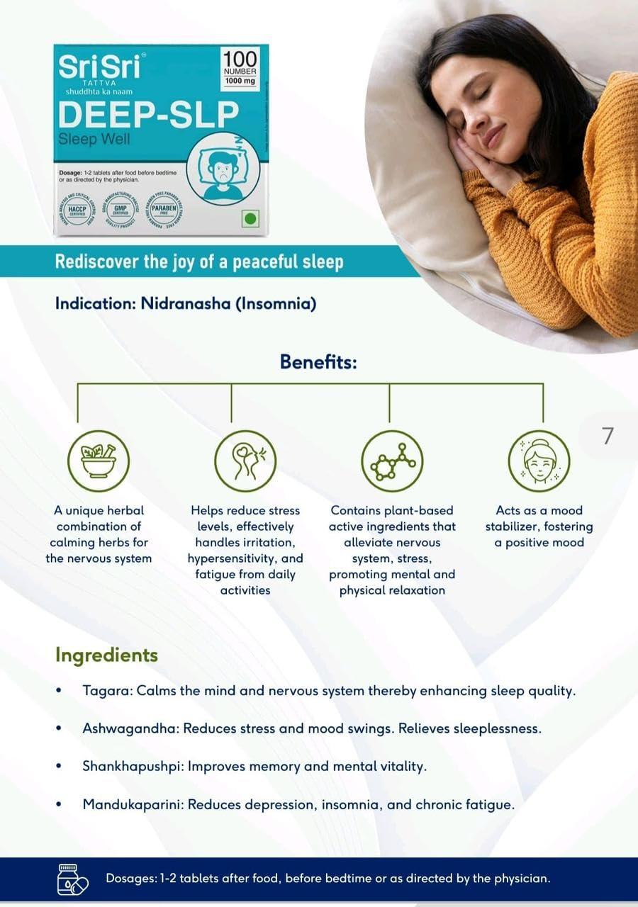 Sri Sri TATTVA shuddhta ka naam DEEP-SLP for Better Sleep, 100 Tabs | 1000 mg