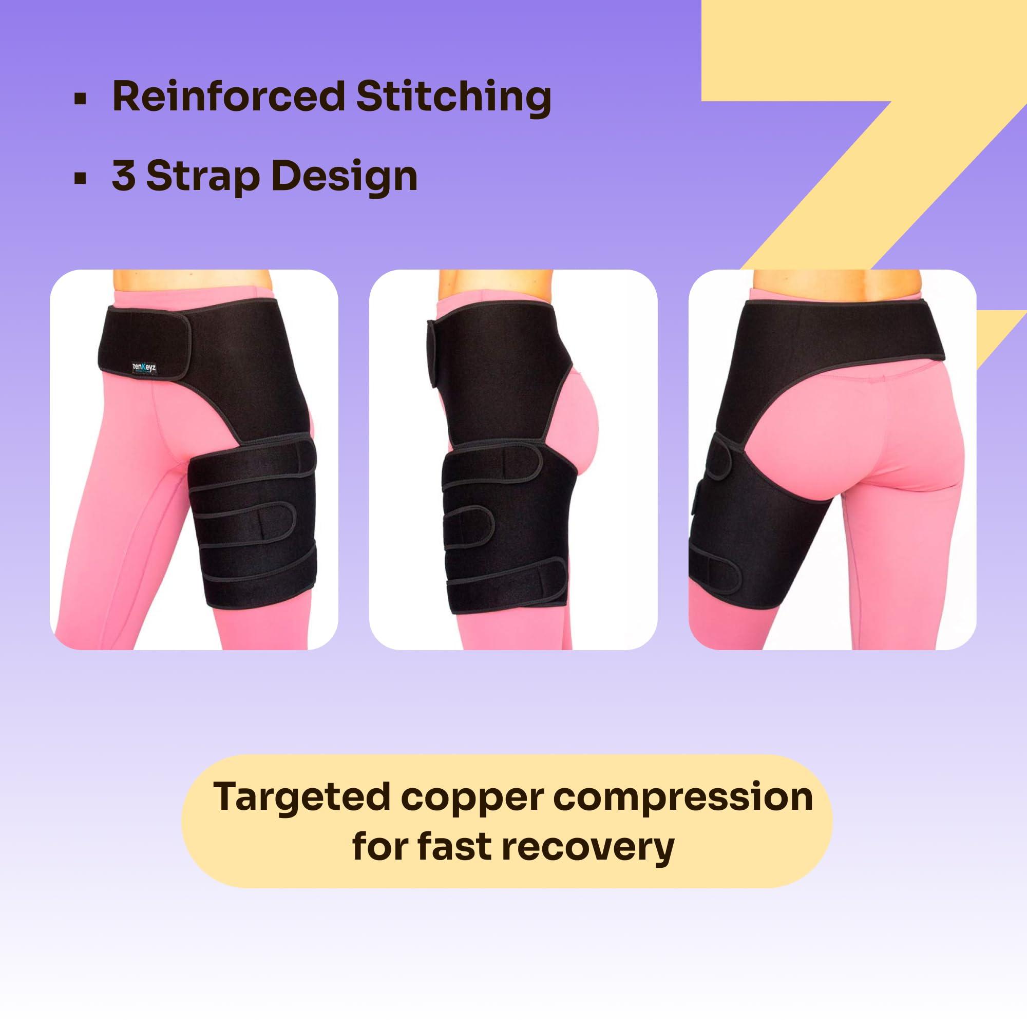ZENKEYZ Copper Compression Hip Brace Sciatica - Groin Wrap for Pain Relief Thigh Compression Sleeve - Support for Hip Flexor Arthritis for Pulled Muscles-Sciatica Nerve Brace Injury for Men and Women (Left