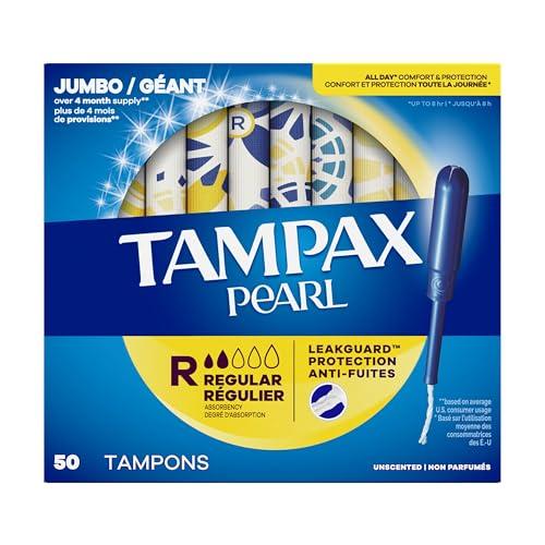 Tampax Tampax Pearl Plastic Tampons, Regular Absorbency, Unscented, 50 Count