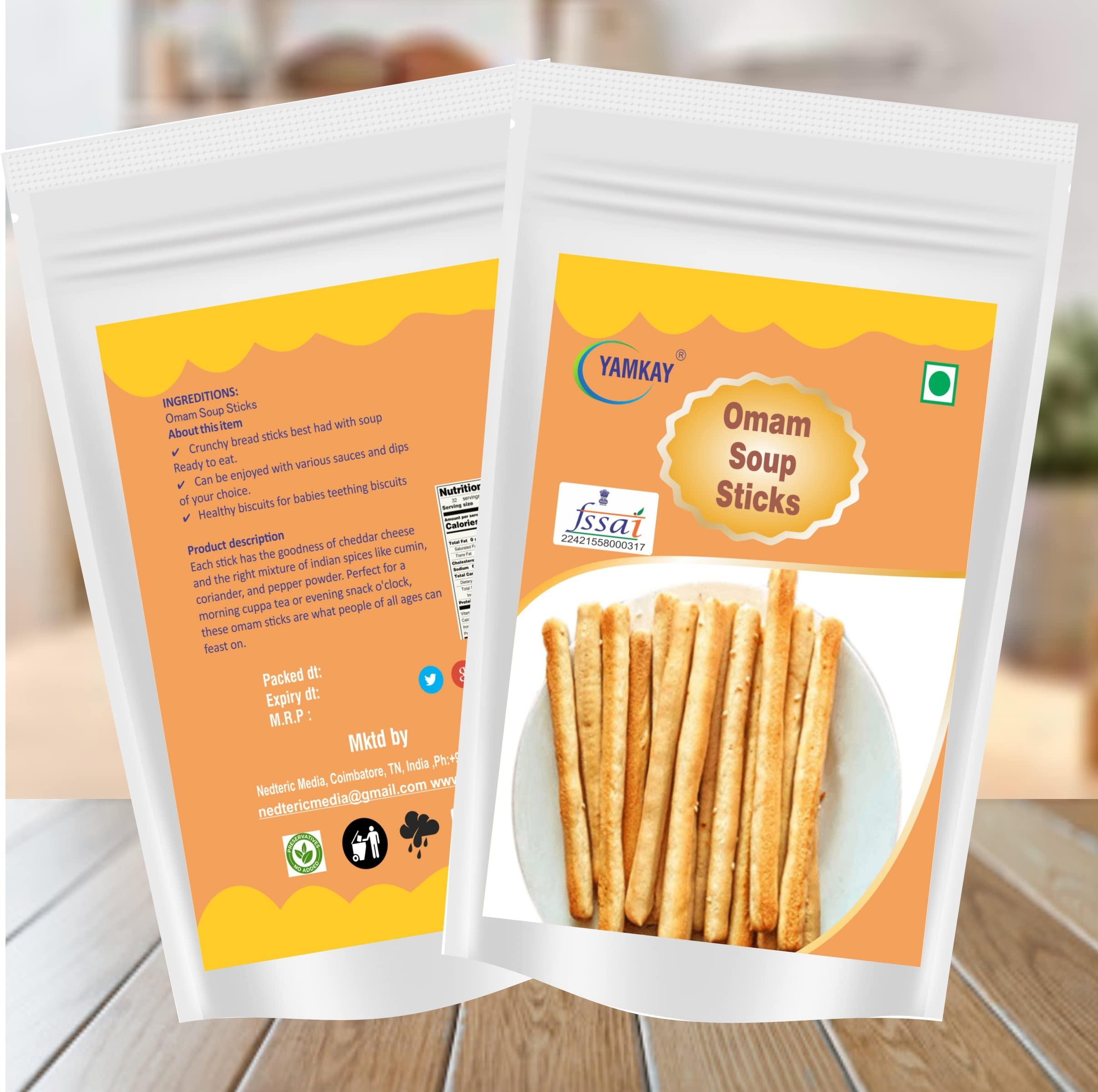 YAMKAY Yamkay Omam Jeera Soup Sticks Tasty & Healthy Perfect Nutritious Snack | Organic Baby Teething Sticks | Traditional Omam Bread Sticks | Whole Wheat Ajwain and Ragi Sesame | Tasty and Healthy | Preservative-free & No Maida 100 GM