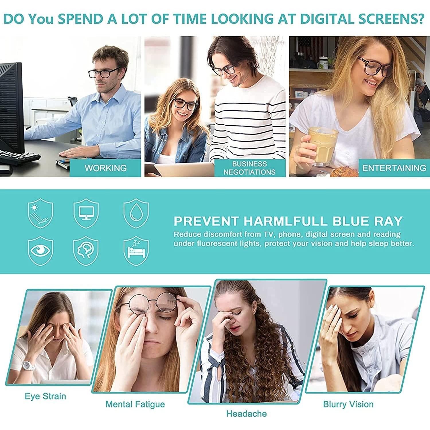 Dervin Dervin Blue Light Blocking Computer Glasses Gaming Filter Transparent Square Eyeglasses for Eye Protection Men and Women, Tablet/Laptop/Mobile/TV, Anti-blue & Anti eyestrain (Blue-Print)