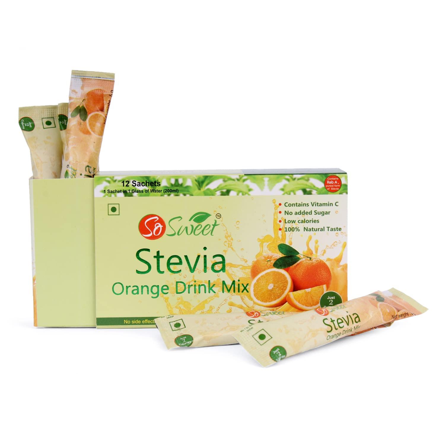 So sweet So Sweet Stevia Orange Instant Drink Mix Sugar Free | Zero Calories| Enrich with Vitamin C | 12 Sachets