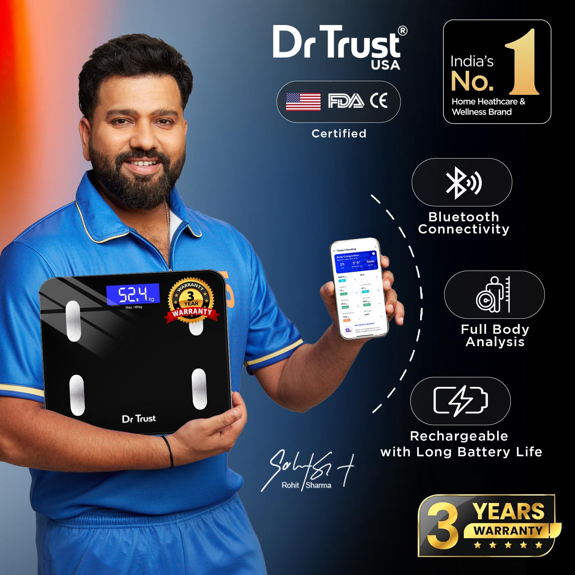 Dr Trust Dr Trust Digital Smart Electronic Rechargeable Bluetooth Fitness Body Composition Monitor Fat Analyzer Weight Machine and Weighing Scale-509 (Black)