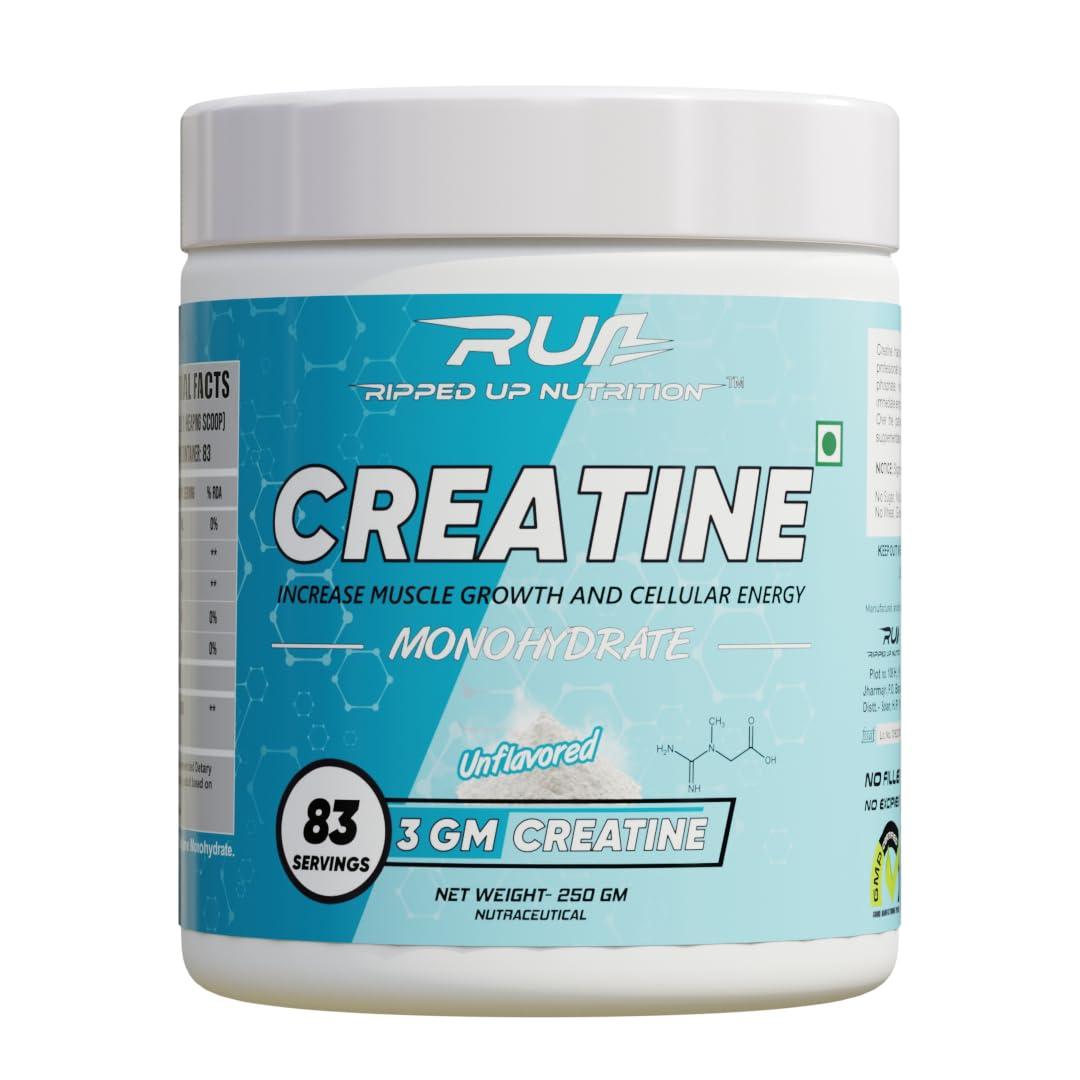 Ripped Up Nutrition Ripped Up Nutrition Ultra-Pure Micronized Creatine Mono-Hydrate (250gm) Improve Overall Strength And Power, Boost Performance, Pre-Post Workout, Build Lean Muscles, Unisex, Supplements, Intense Training, Gym, Athletes, Exercise, Fitness, No Flavours