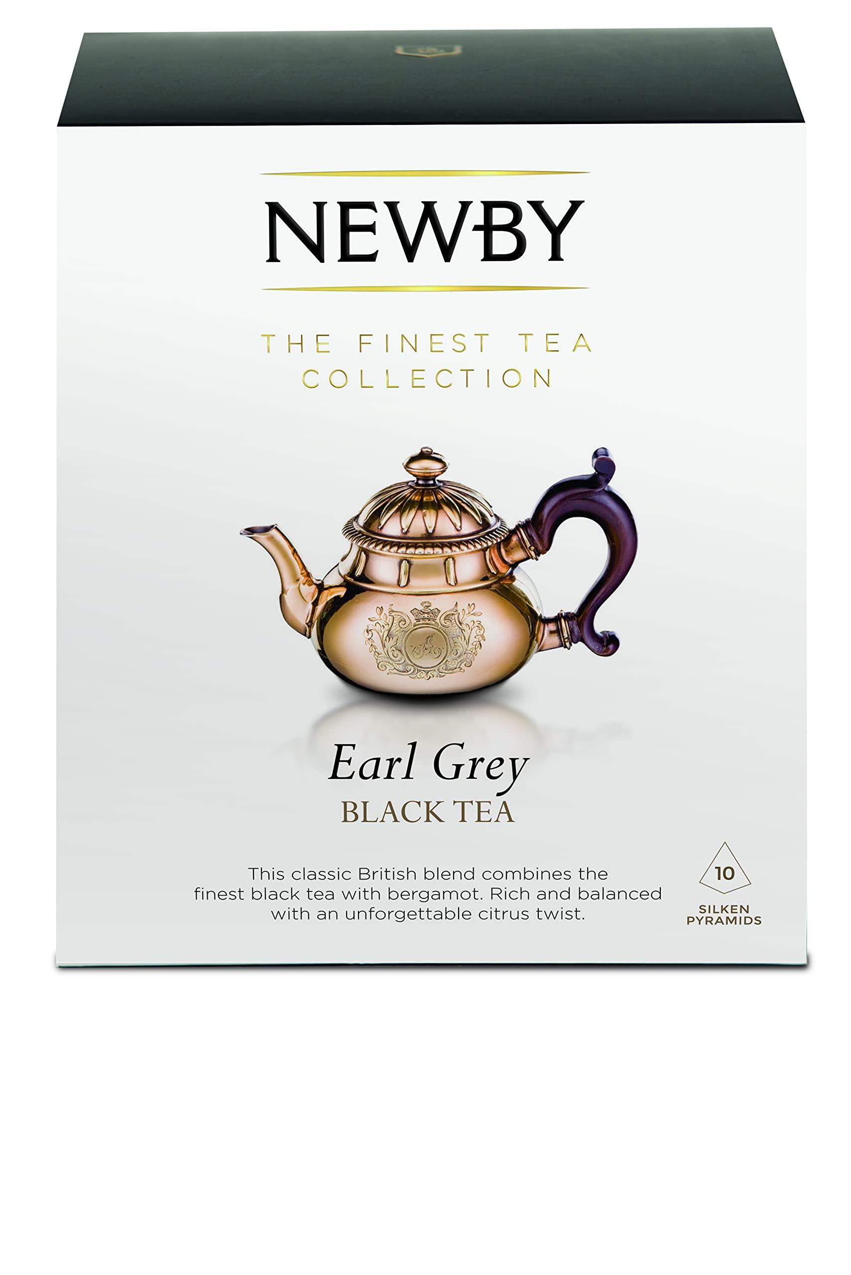 Newby Newby Earl Grey Black Tea Silken Pyramids, Pack of 10 Herbal Tea Bags, Premium Tea Leaves Blended with 100% Natural Oil of Bergamot (25g)