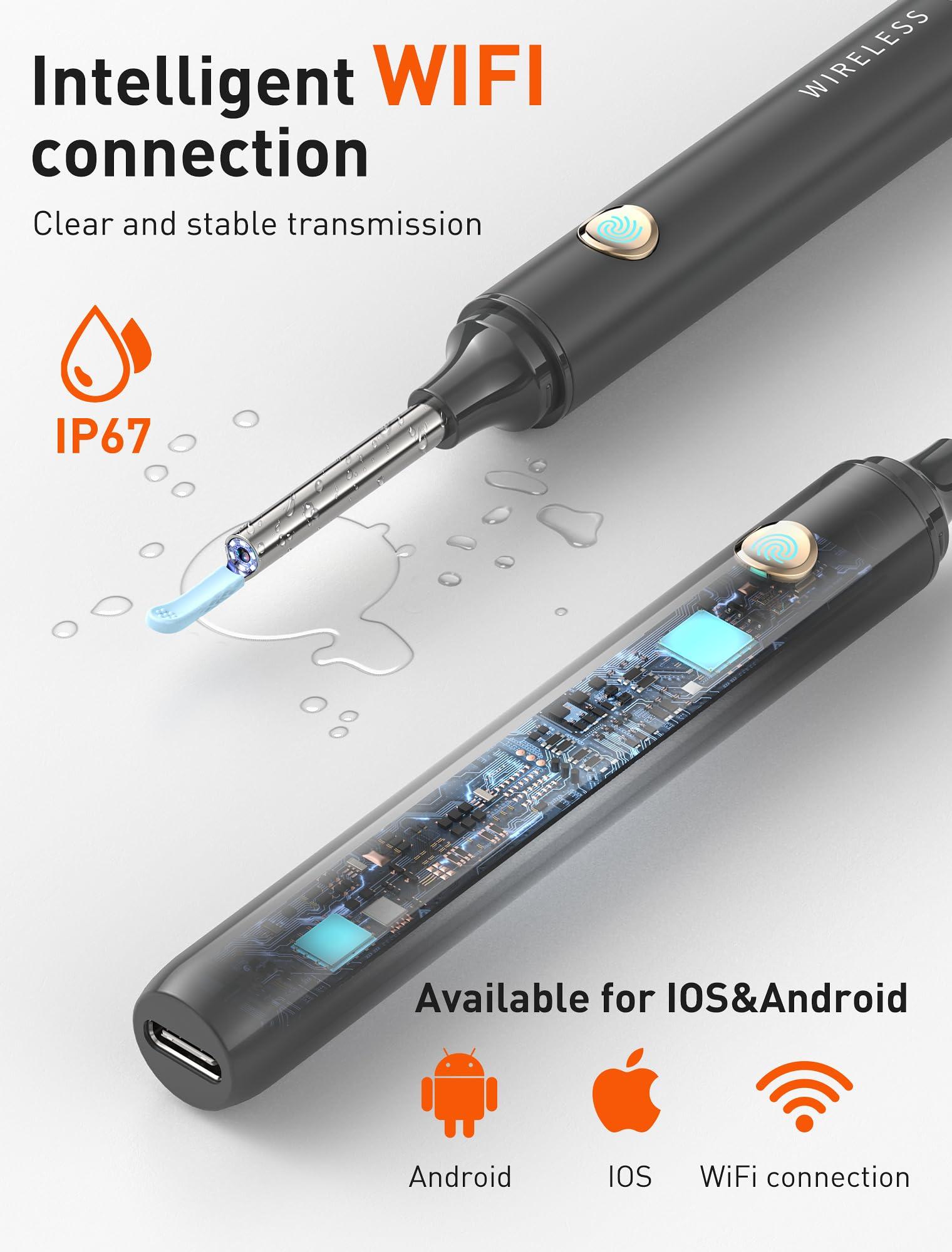 DEETOK Ear Wax Removal, Ear Cleaner with Camera, Ear Wax Removal Kit with 1080P, Ear Camera Otoscope with Light, Ear Cleaning Kit with Cap for iPhone, iPad, Android Phones (Grey)