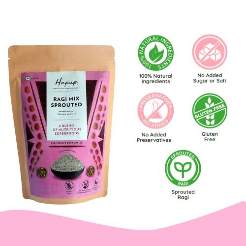 HAPUP Hapup Ragi Mix Sprouted - Instant Healthy Cereal/Porridge Mix for Little Ones - 500gm | No Sugar, No Preservatives, No Salt | Made with Sprouted Ragi, Almonds, Elaichi