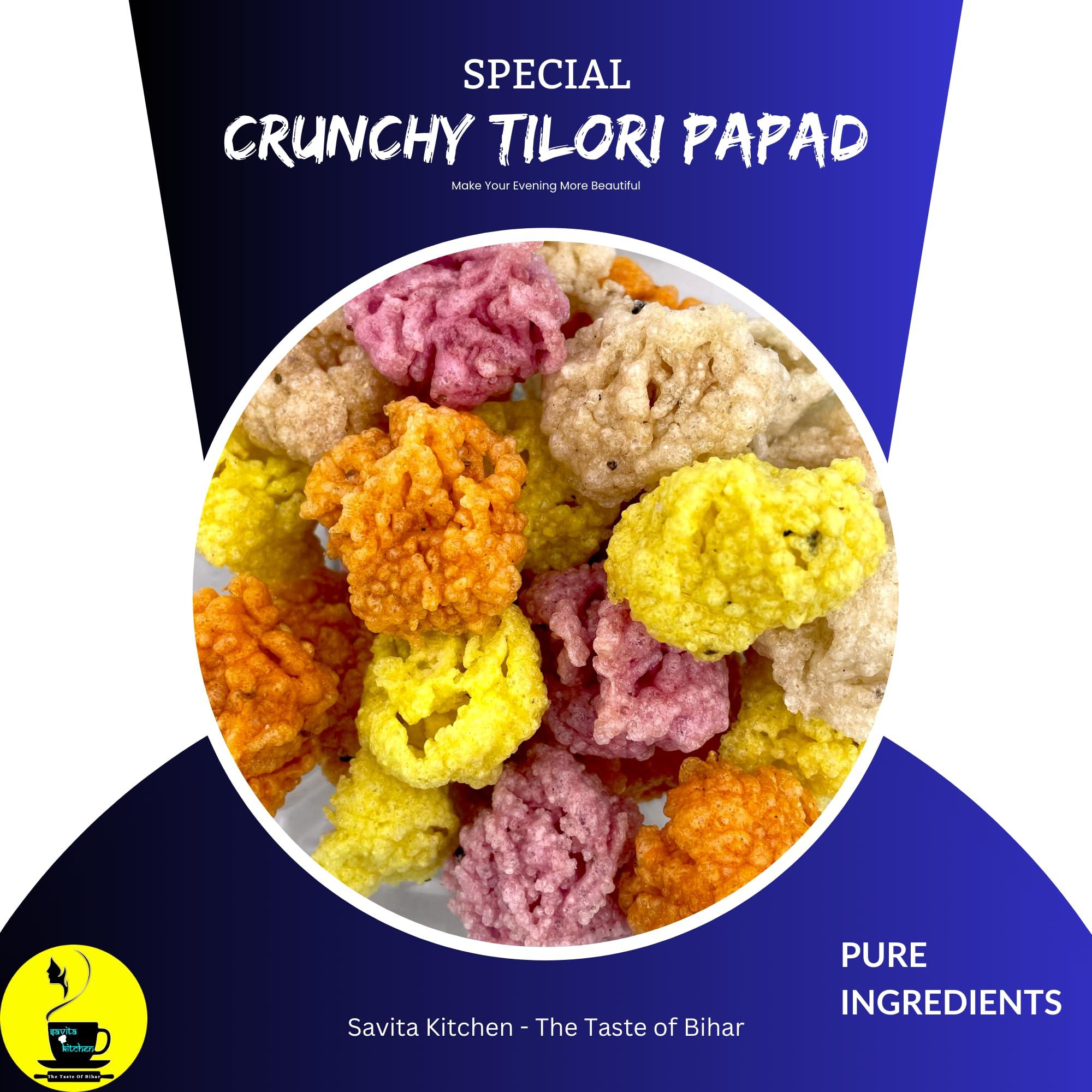 Savita Kitchen - The Taste of Bihar Savita Kitchen - The Taste of Bihar Mix Colour Tilori Papad By Savita Kitchen|Crispy, Crunchy & Tasty Colorful Chawal Papad|Bihari Rice Tilori Papad With Ingredients Alternate Of Snacks (600 G)